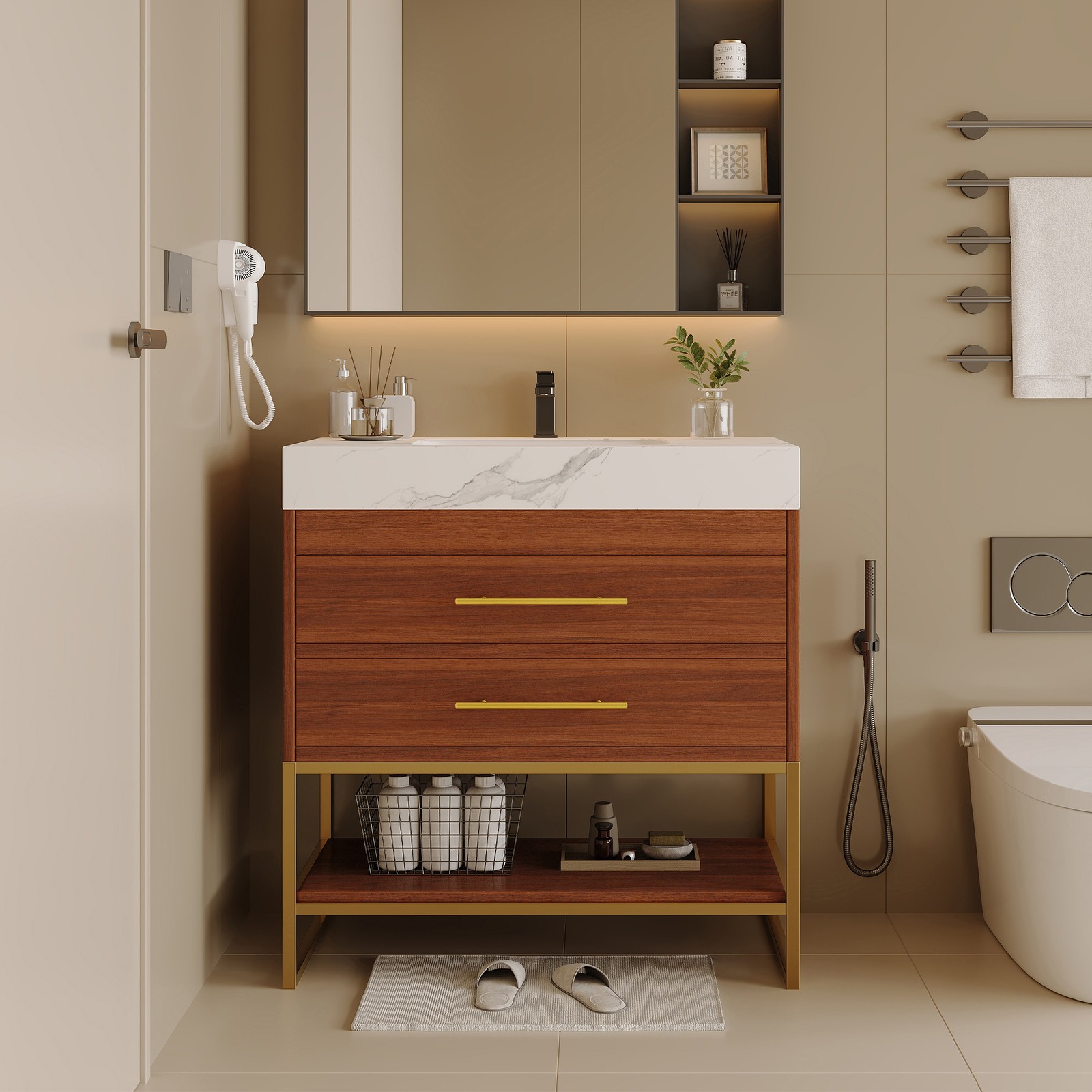 29.9″ Modern Bathroom Vanity with Sintered Stone Top & Ceramic Sink