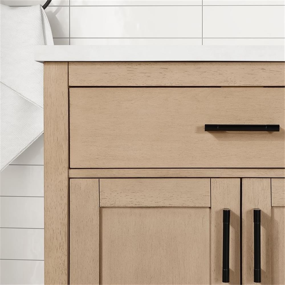 Pemberly Row 30″ Bathroom Vanity in Sahara Birch with White Countertop