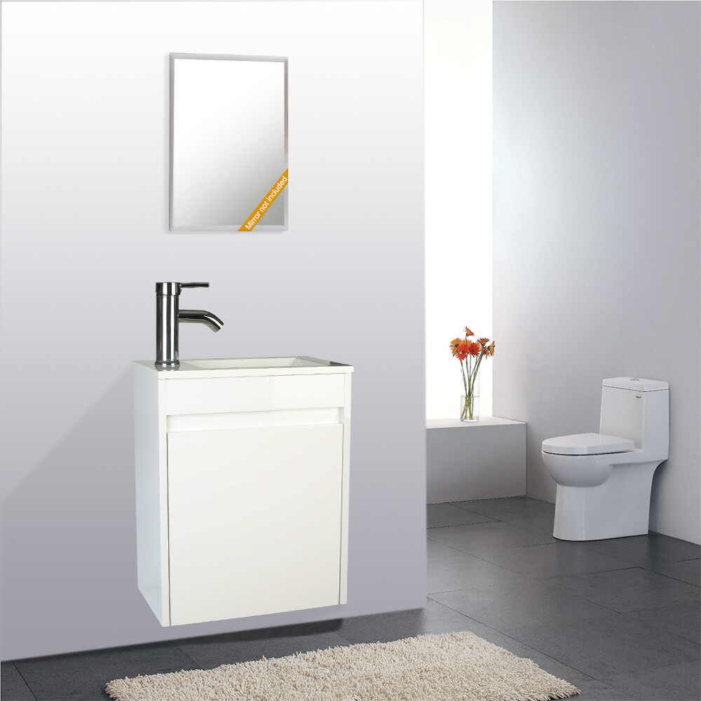 16″Bathroom Vanity Wall Mount Cabinet Resin Sink Faucet Vessel Drain Combo Set