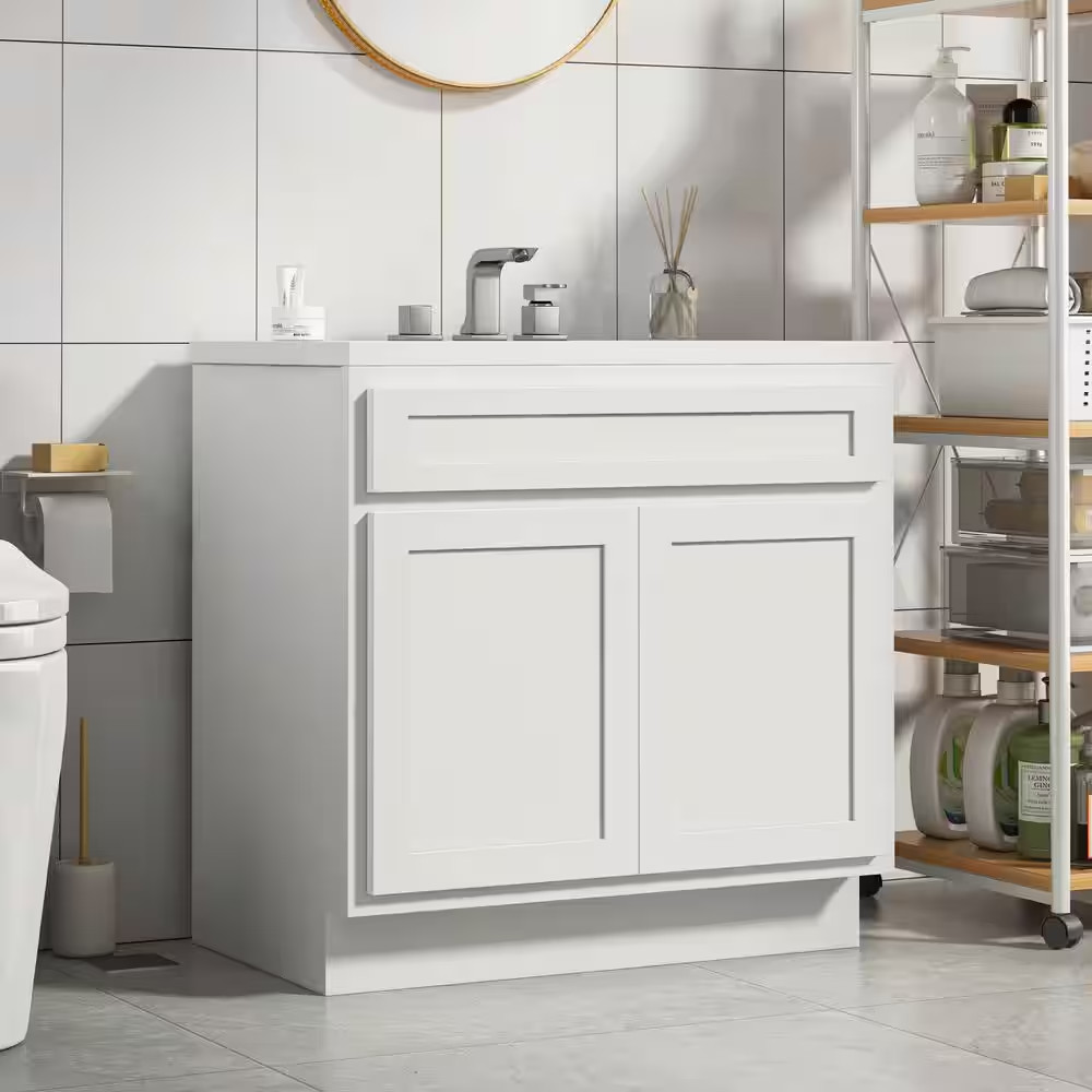 30 In. W X 21 In. D X 32.5 In. H 2-Doors Bath Vanity Cabinet Only in White (Unas