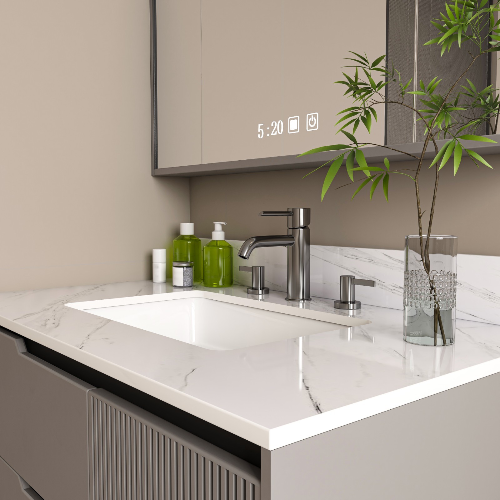 37″ White Marble Vanity Top w/ Undermount Sink, 3 Holes, 4″ Backsplash