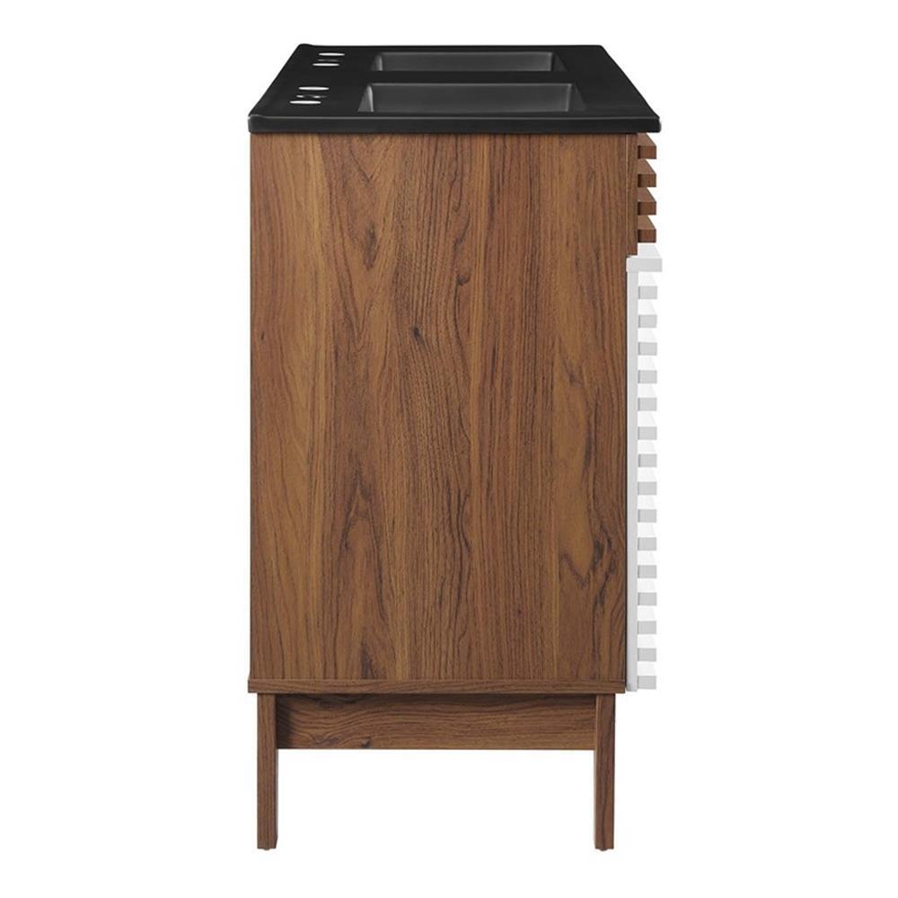 Modway Render 47.5″ MDF Wood Double Sink Bathroom Vanity in White/Walnut/Black