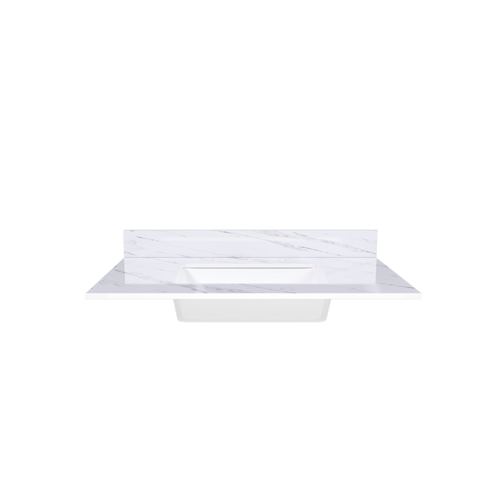 37″ White Marble Vanity Top w/ Undermount Sink, 3 Holes, 4″ Backsplash