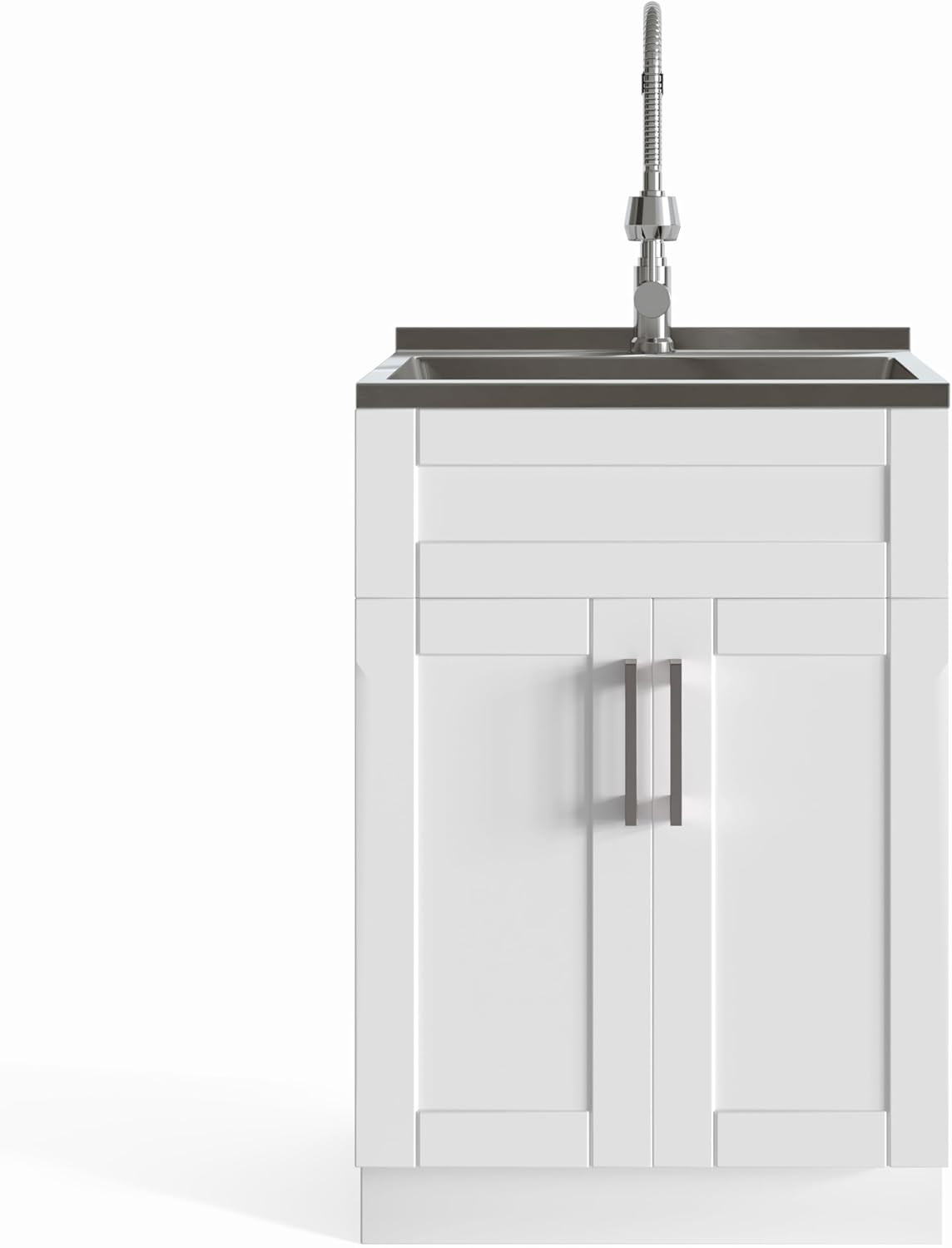 Hennessy All-In-One 24 Inch Wide Utility Sink and Laundry Cabinet in Pure White