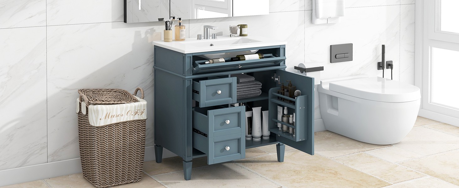 30″ Bathroom Vanity with Top Sink, 2 Drawers & Tip-Out Drawer