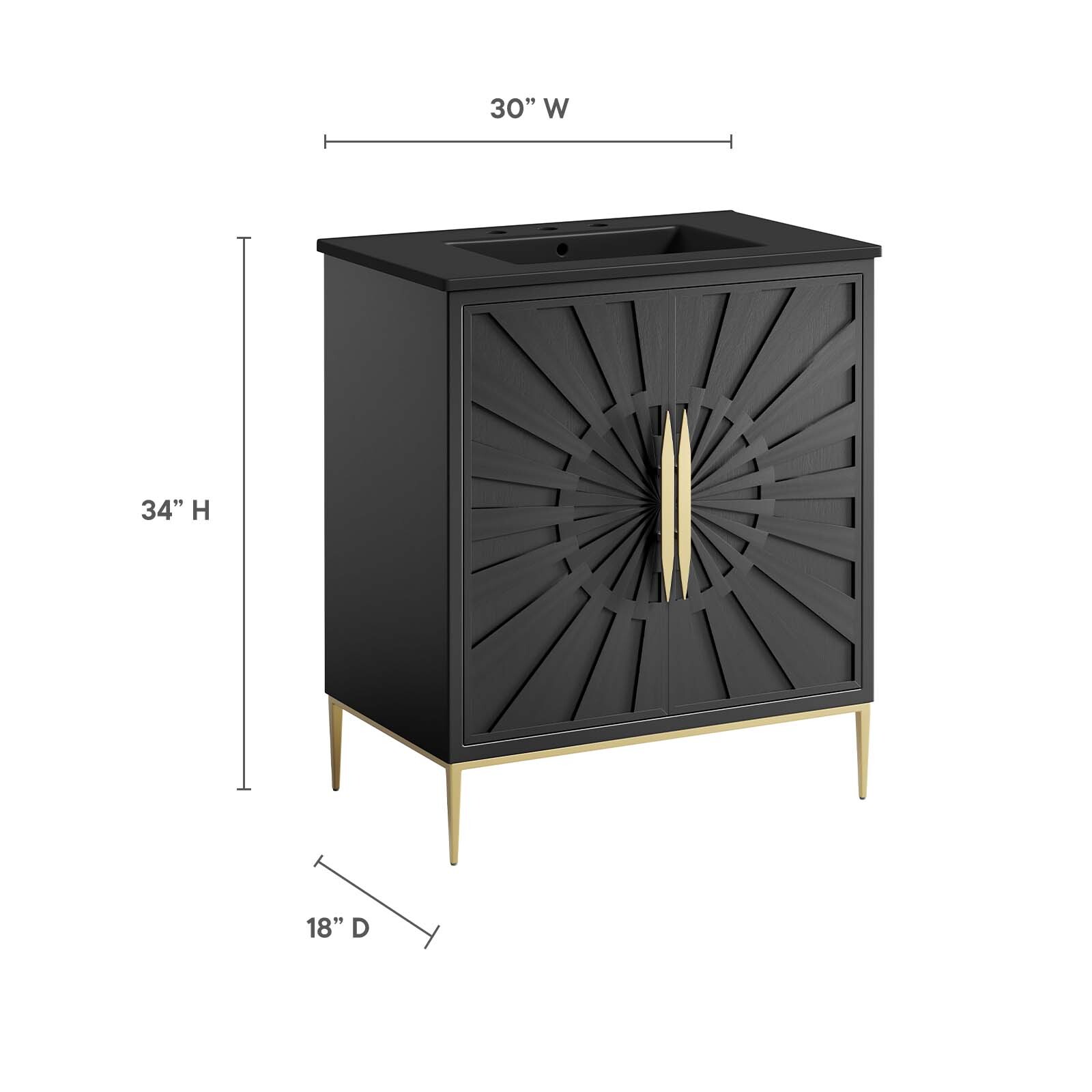 Modway Awaken 30″ Bathroom Vanity Cabinet in Black Black With Ceramic Sink Basin