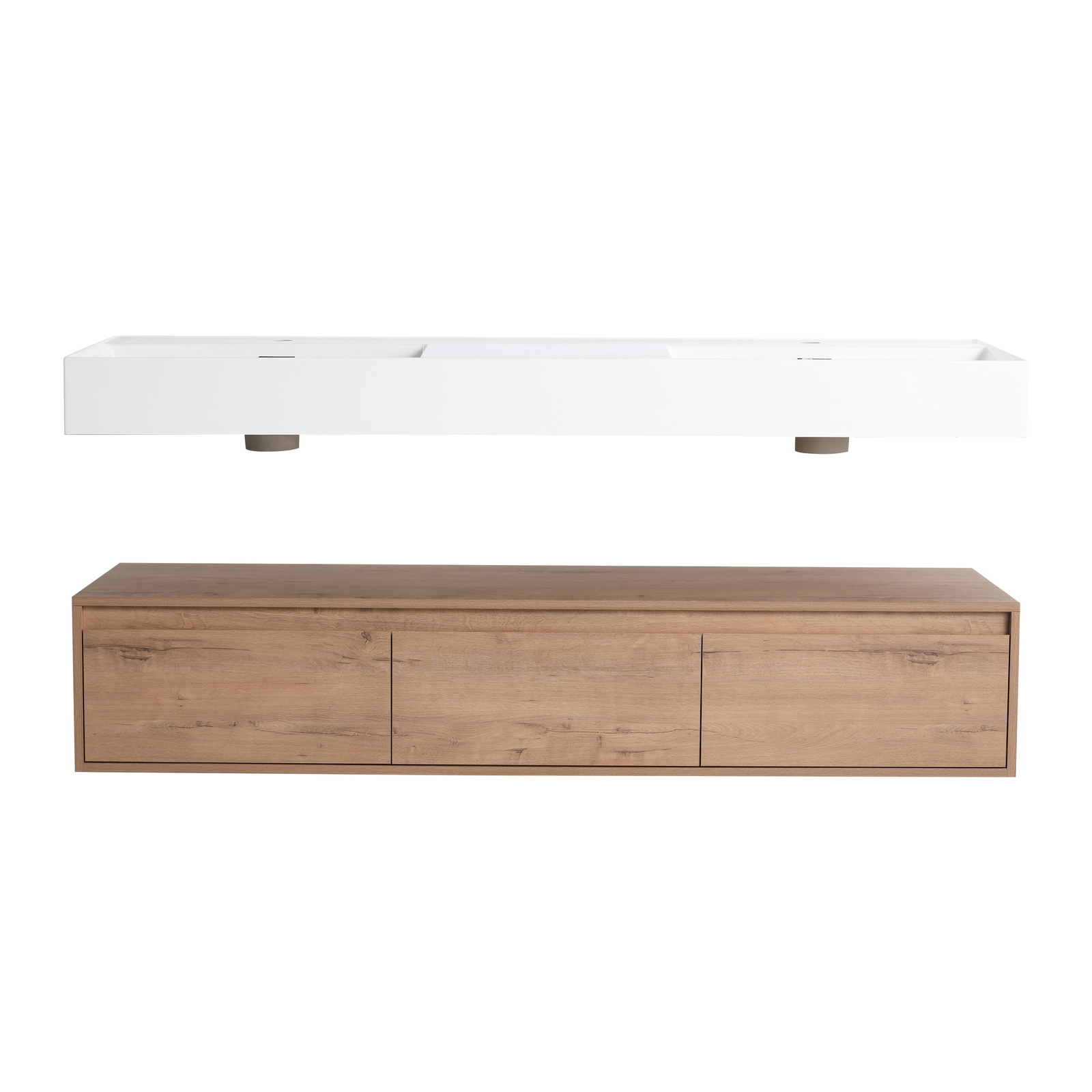 60″ Wood Floating Wall Mounted Bathroom Vanity with Double Resin Sink +3Drawers