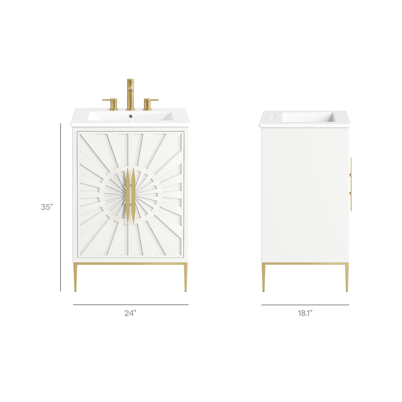 Modway Awaken 24″ Bathroom Vanity in White White With Ceramic Sink Basin