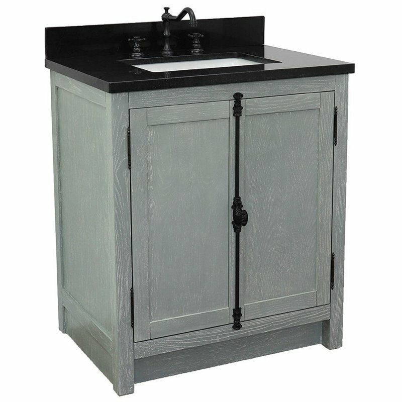 Plantation 31″ Solid Wood Single Rectangle Sink Vanity in Gray Ash/Black