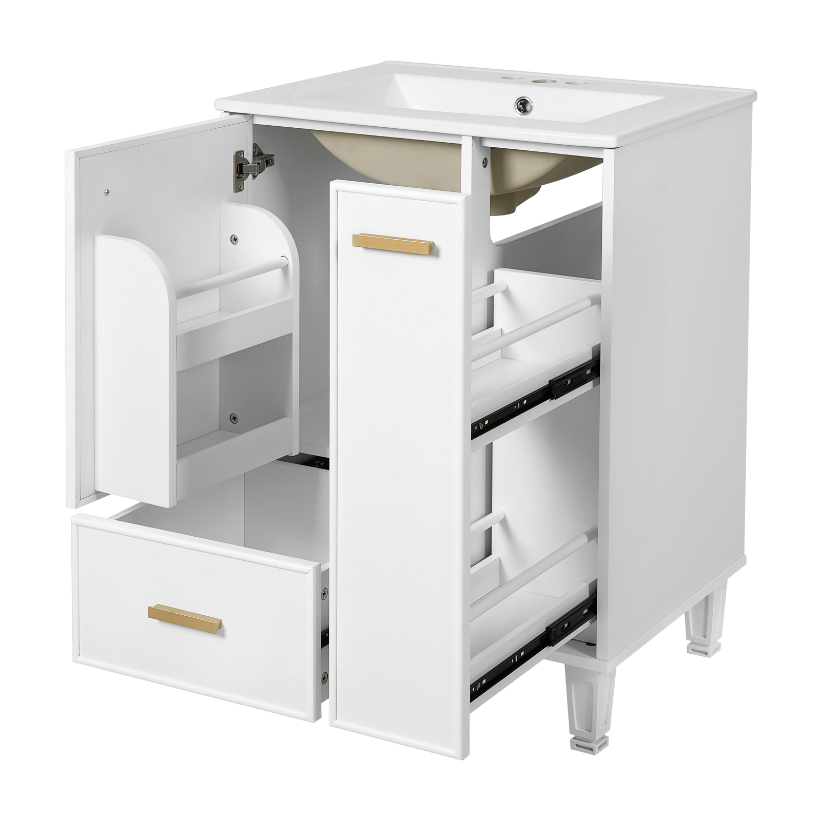 24″ Bathroom Vanity w/Ceramic Sink And Storage Cabinet Drawers Solid Wood Frame