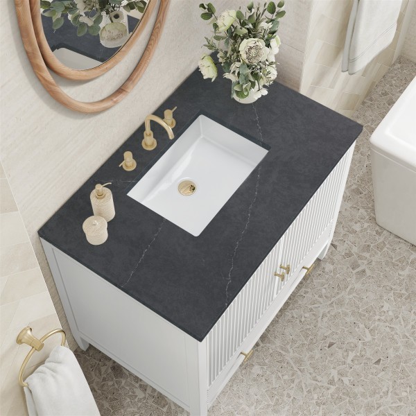 36″ James Martin Myrrin 485-V36-BW-3CSP Vanity Cabinet Charcoal Soapstone Top