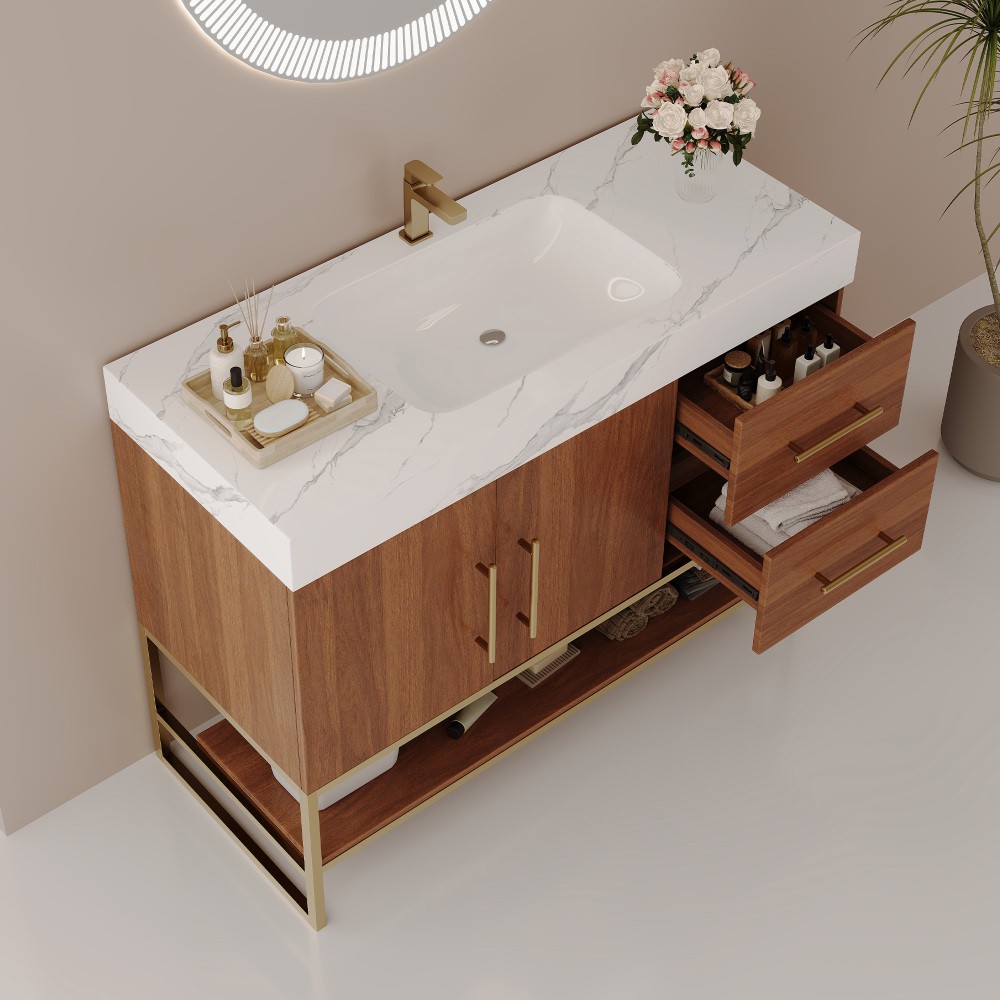 36in Free-Standing Bathroom Vanity Seamless Ceramic Sink & Sintered Stone Top