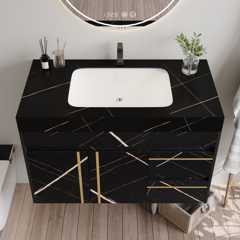 35.4in Bathroom Vanity w/Ceramic Sink Wall Mount Floating Cabinet for Small Room
