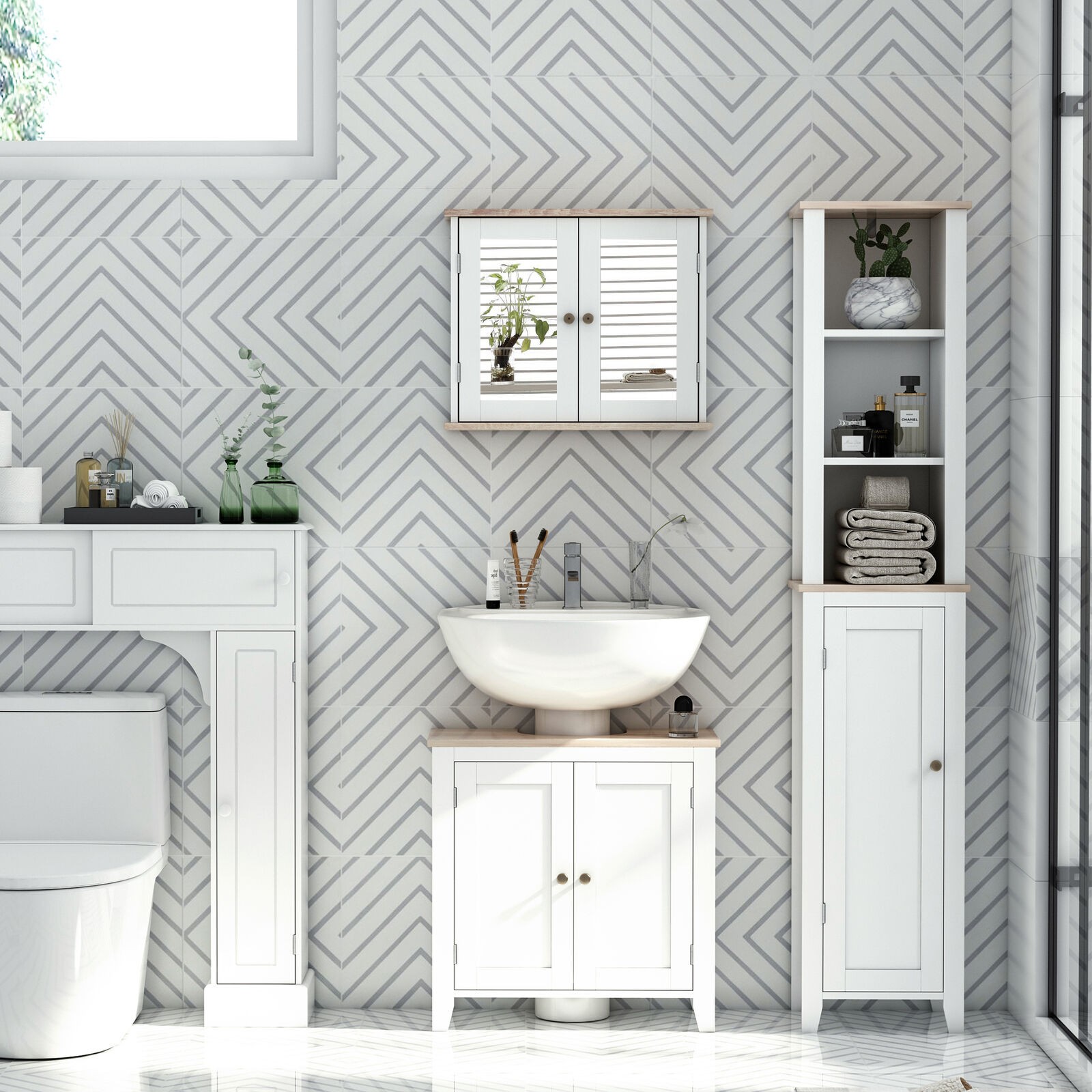 Under-Sink Bathroom Sink Cabinet, Storage Unit w/U-Shape Design, White