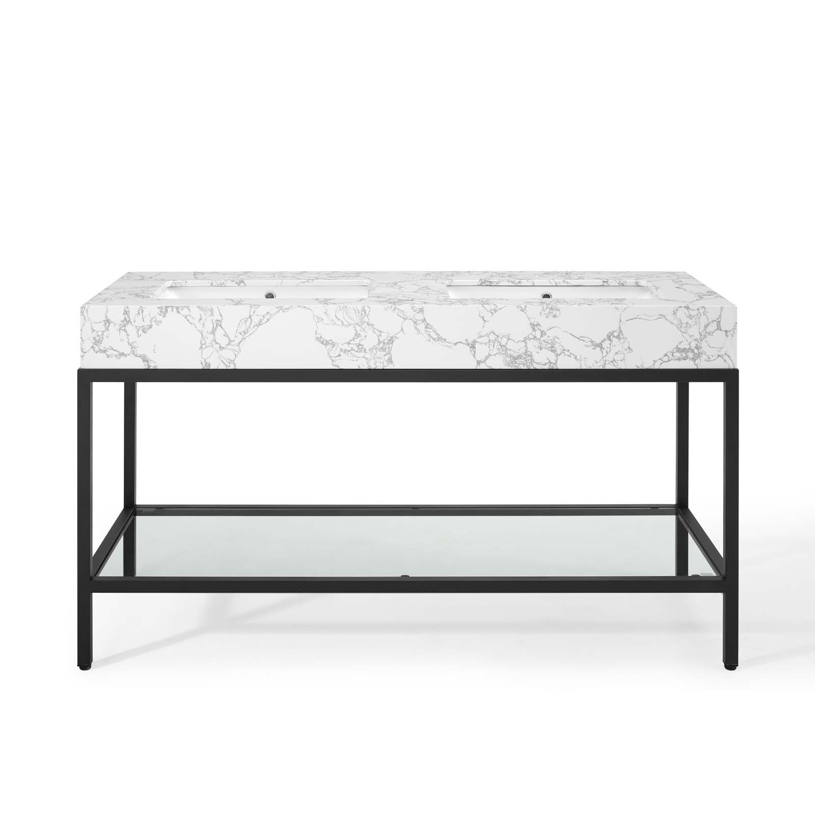 Modway Kingsley 60″ Black Stainless Steel Bathroom Vanity in Black White