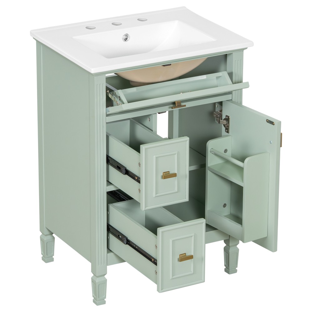 24In Bathroom Vanity with Sink Solid Wood and MDF Cabinet with One Flip Drawer