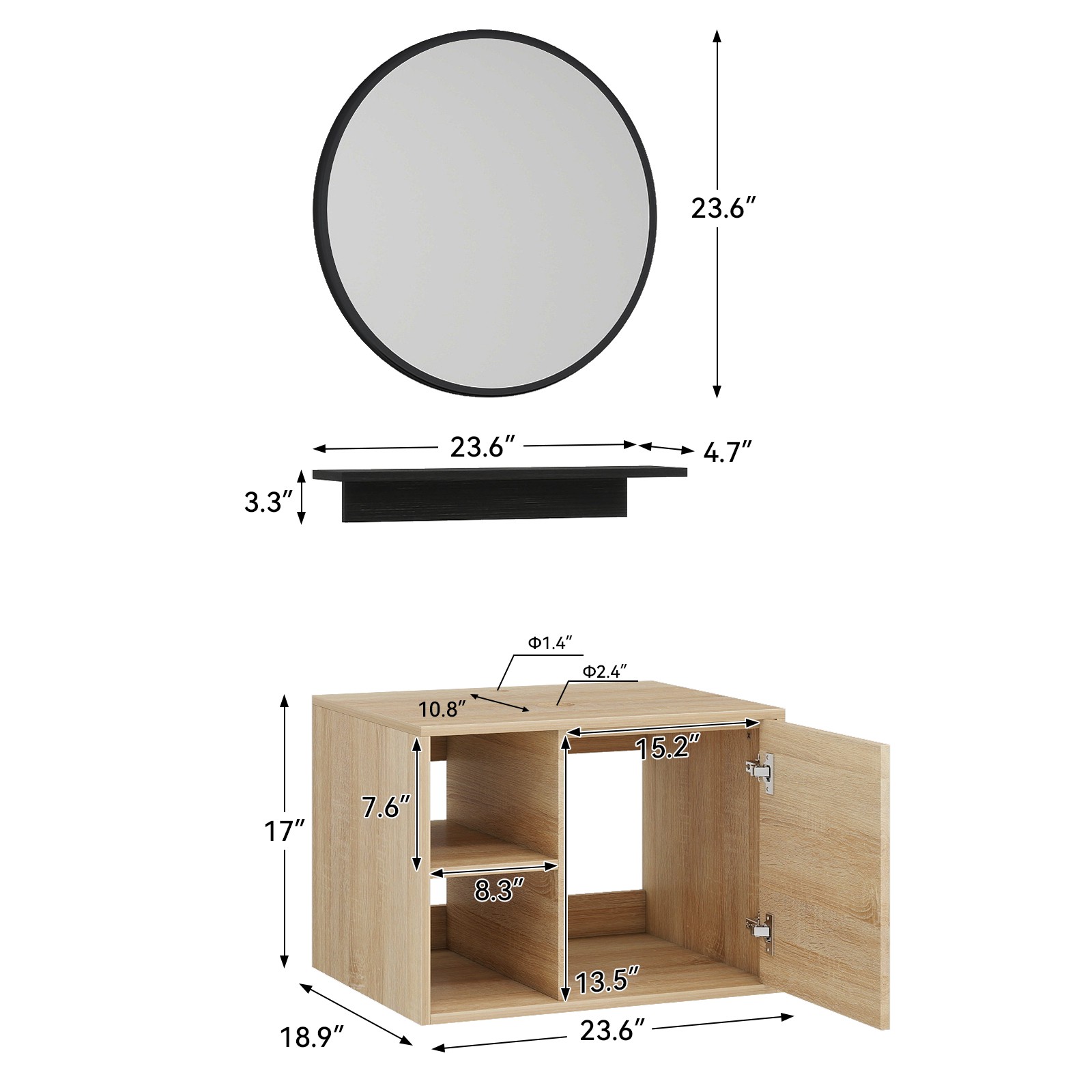 24 in Bathroom Vanity with Vessel Sink Dark Brown Storage Cabinet Faucet Drain