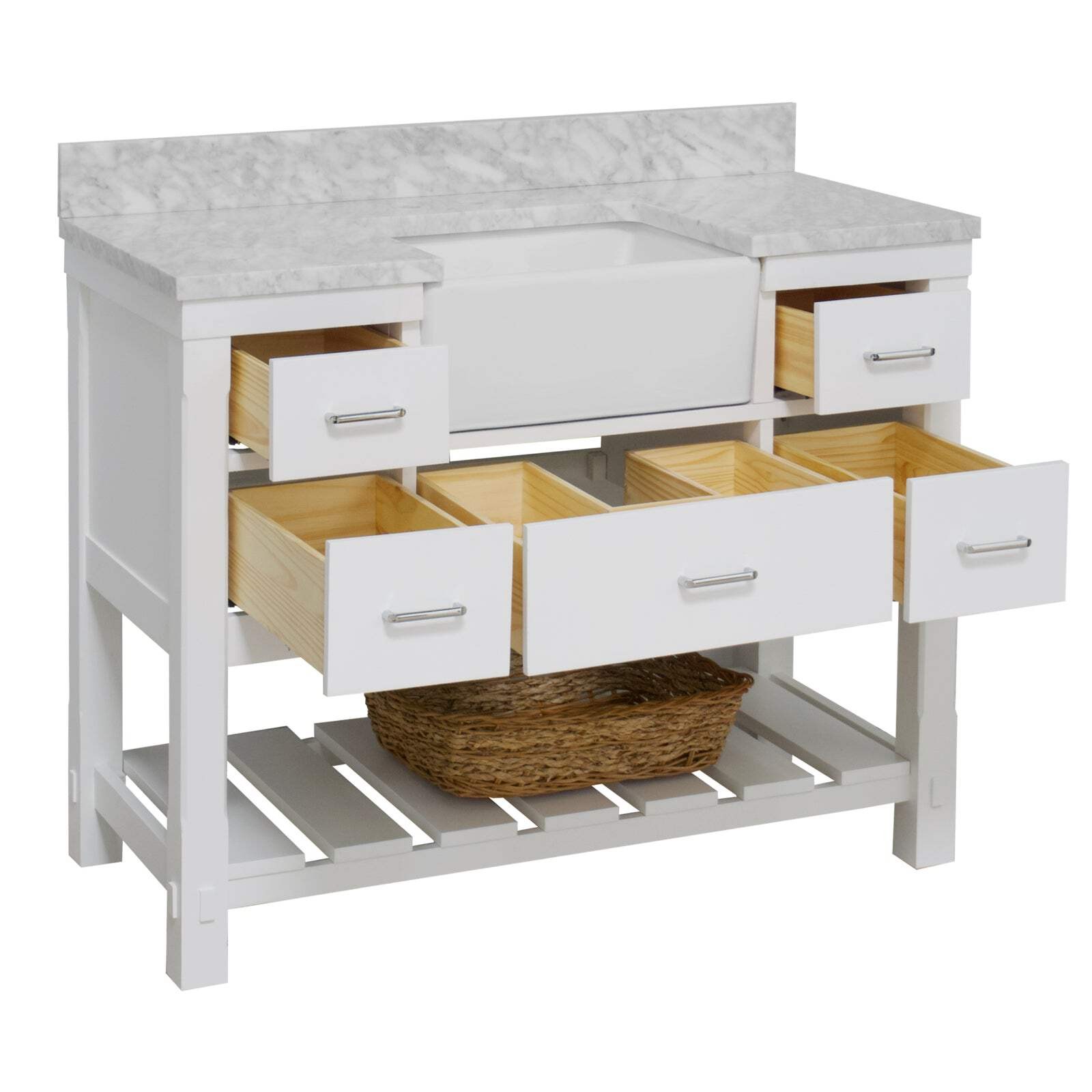 Charlotte 48-inch Farmhouse Vanity with Carrara Marble Top