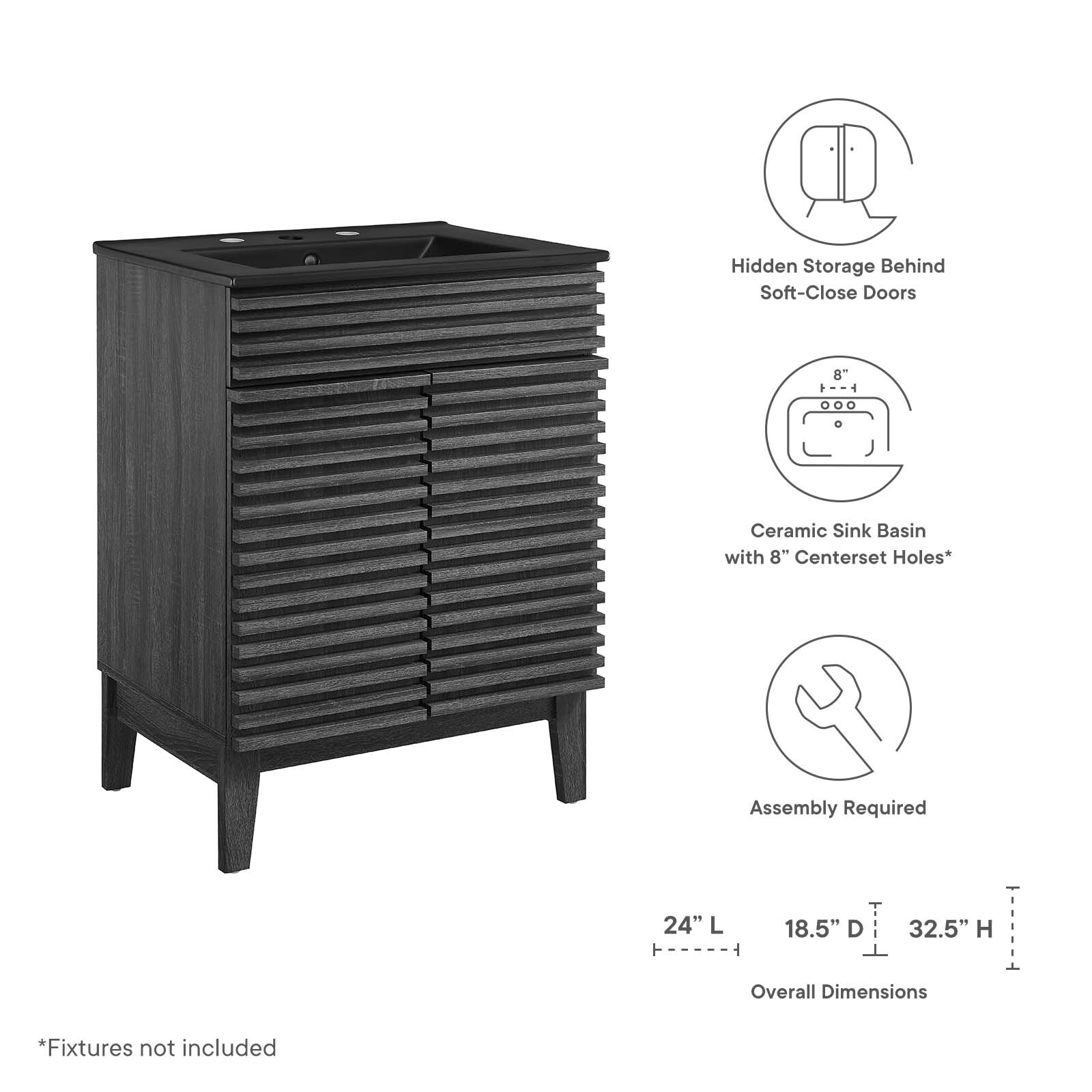Modway Render 24″ Bathroom Vanity With Sink in Charcoal Black