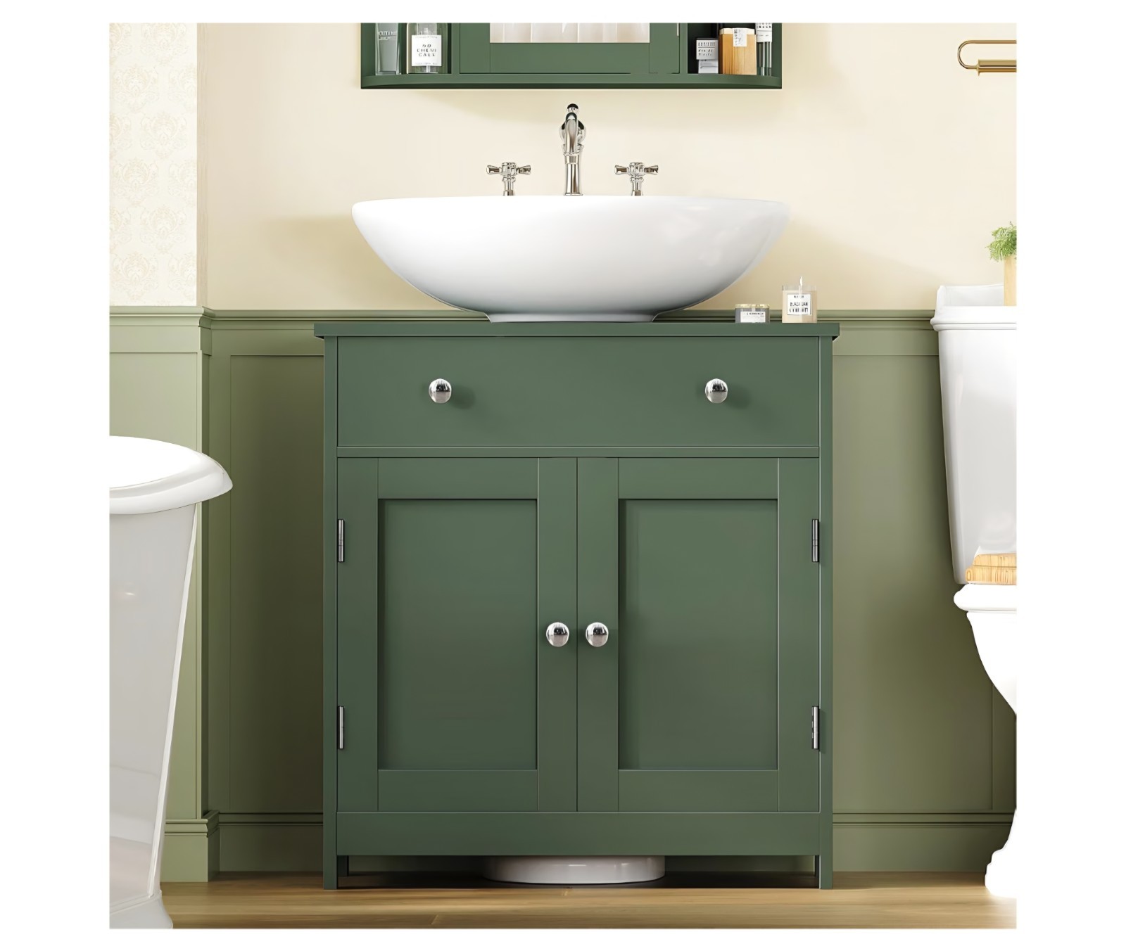 Pedestal Sink Storage Cabinet with 2 Doors and Drawer, Bathroom Sink Cabinet,…