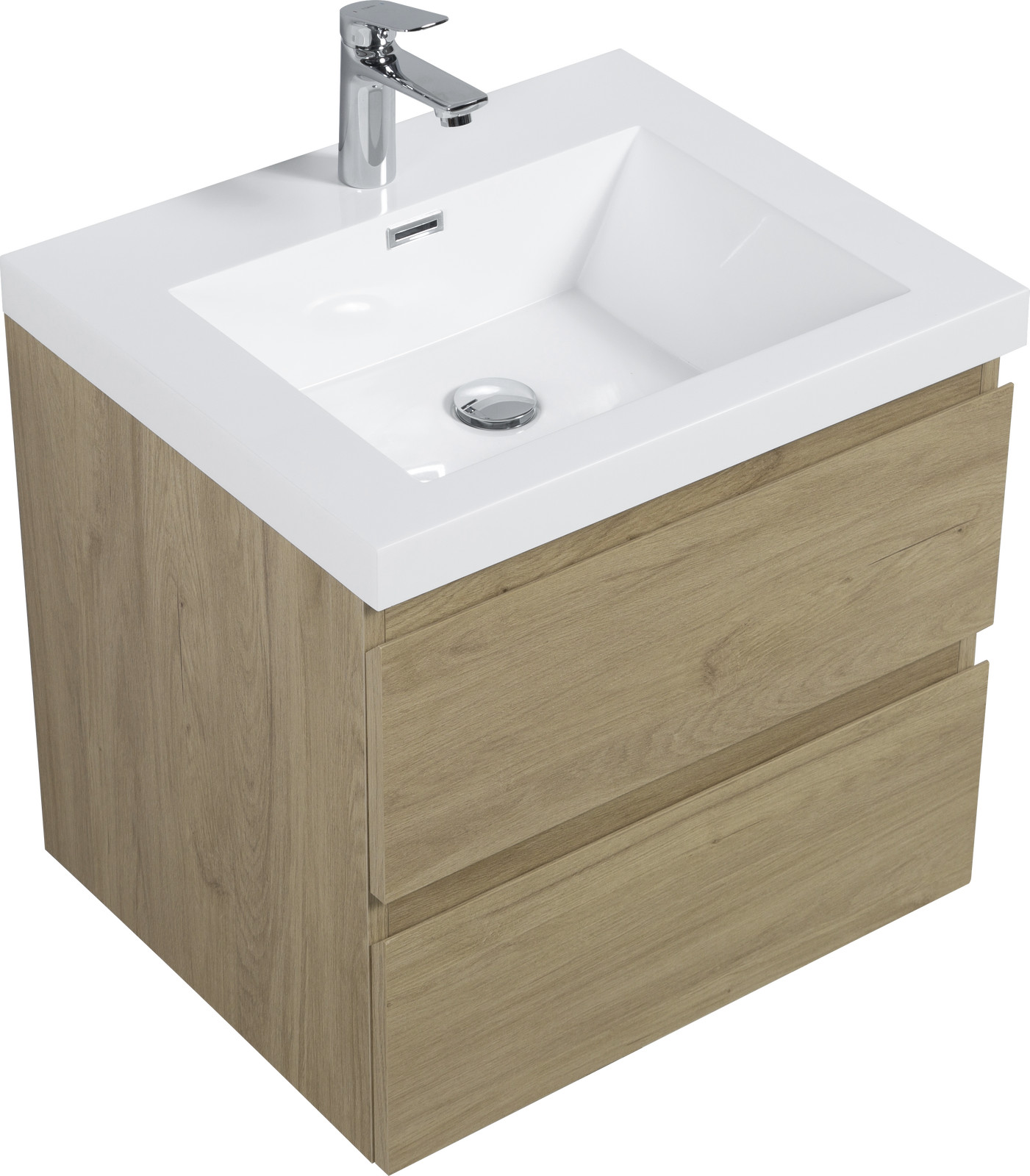 24 in Floating Wall-Mounted Bathroom Vanity 2 Drawers With Resin Top Basin Sink