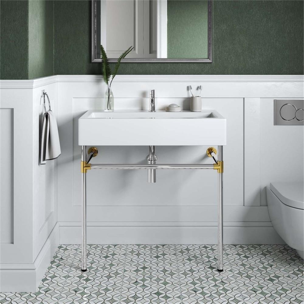 Modway Redeem 32″ Wall-Mount Stainless Steel Bathroom Vanity in Silver/White