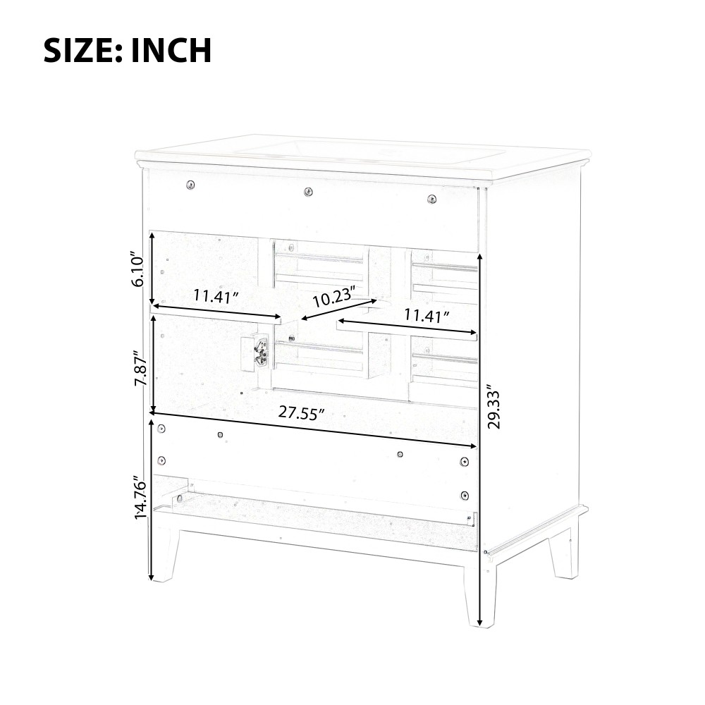 30 Inch Black Bathroom Vanity with Sink Combo Solid Wood MDF Bathroom Cabinet