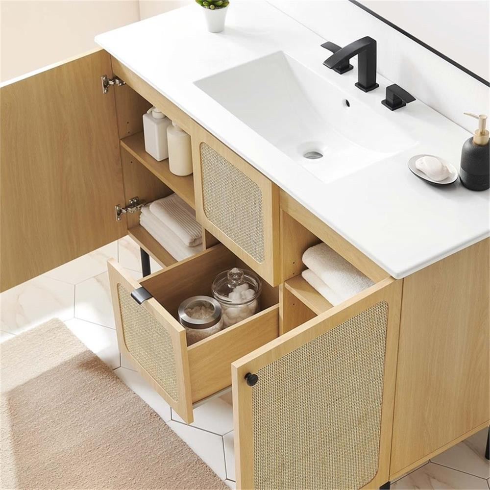 Modway Chaucer 48″ Single Sink Wood & Metal Bathroom Vanity in Oak and White