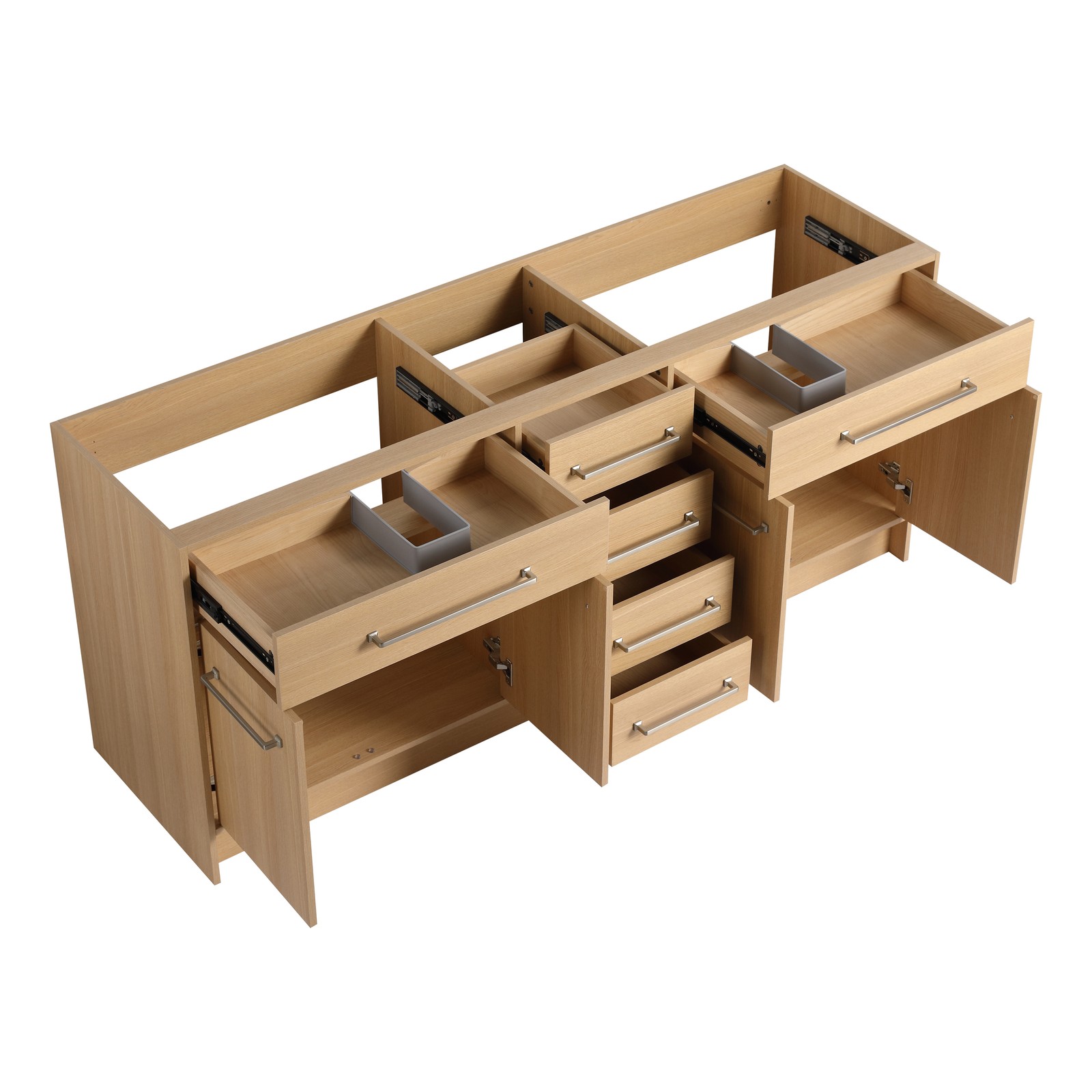 72 in Plywood Bathroom Vanity Freestanding W/Double Resin Sink+4 Doors 6 Drawers