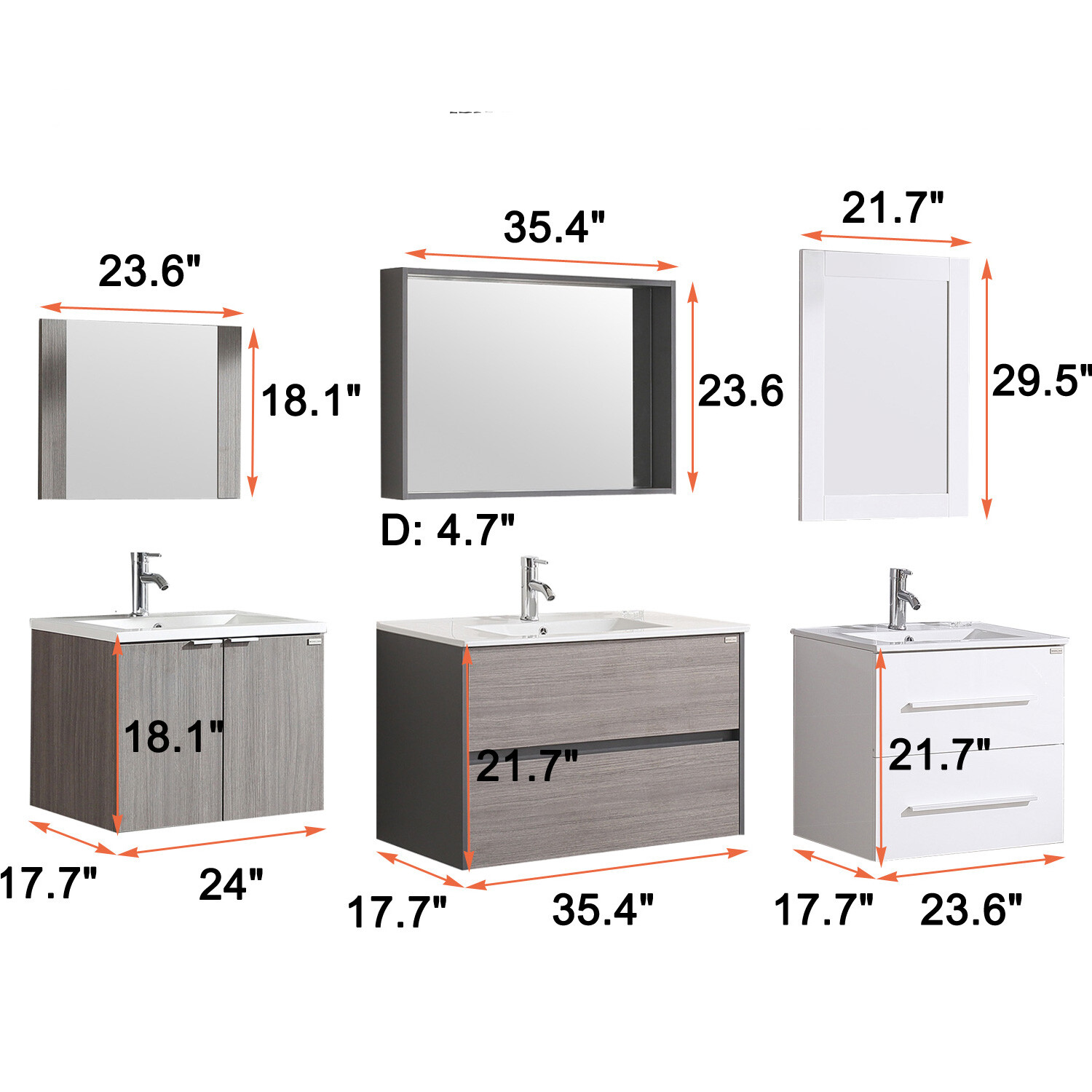 Wall Mount Bathroom Vanity Single Wood Cabinet + Undermount Resin Sink + Faucet
