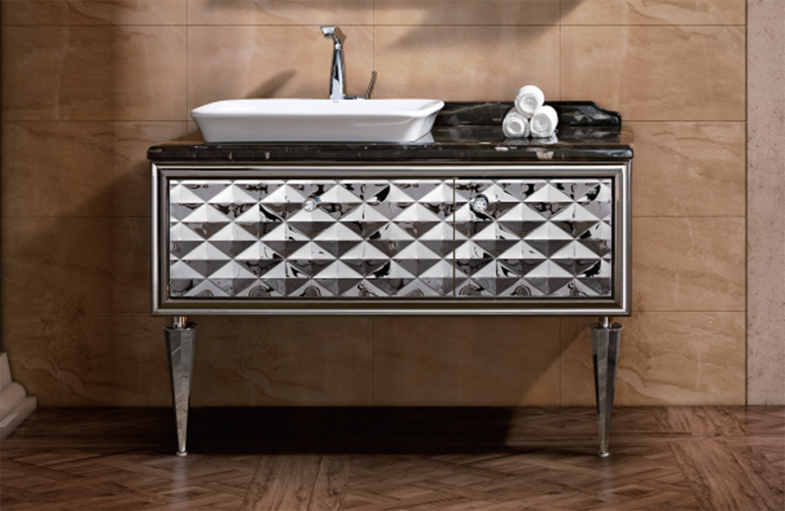 Luxury Modern Single Vanity — Marble Top, Ceramic Sink, Stainless Steel Base