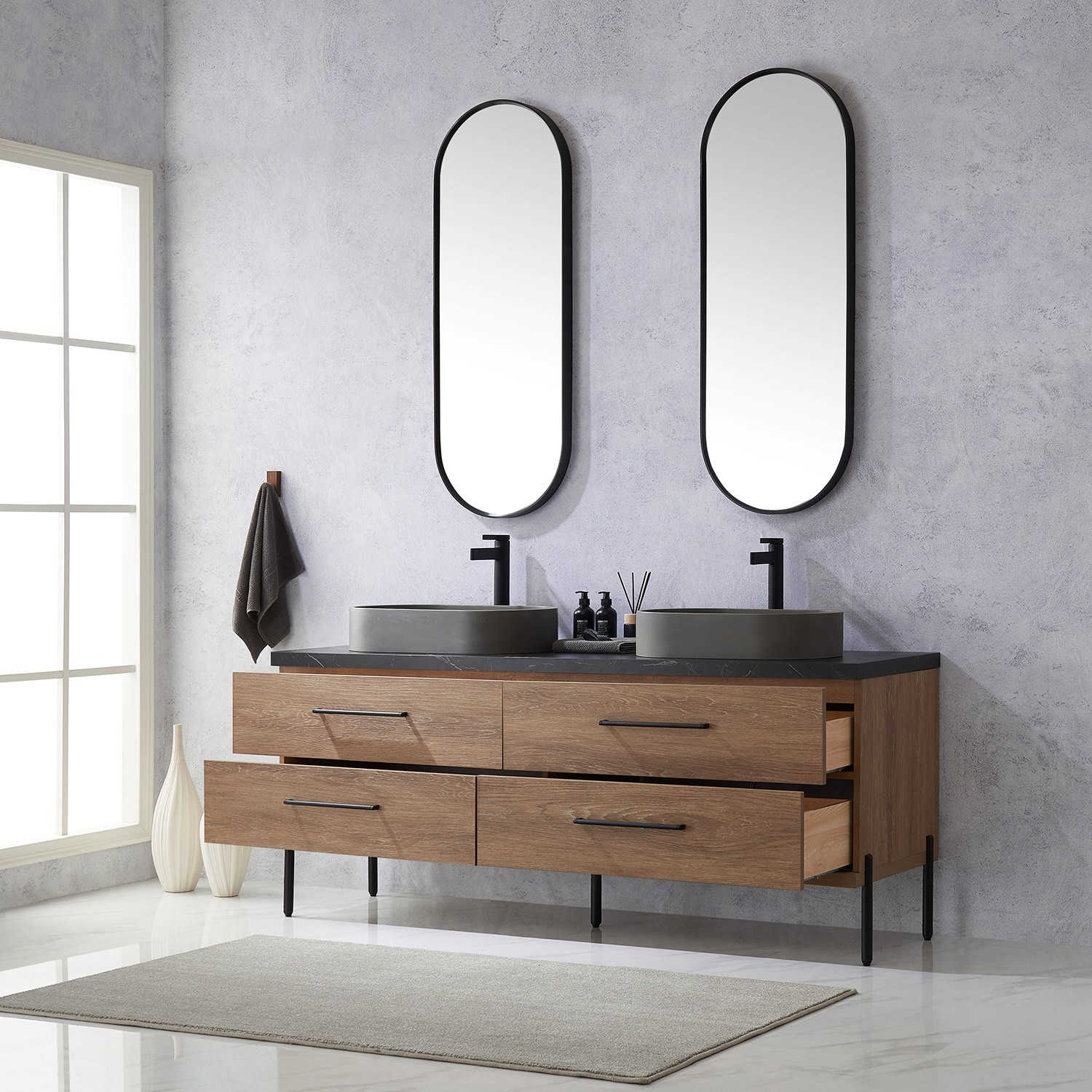 Miseno MV-705172O Trento 72″ – North American Oak / Black