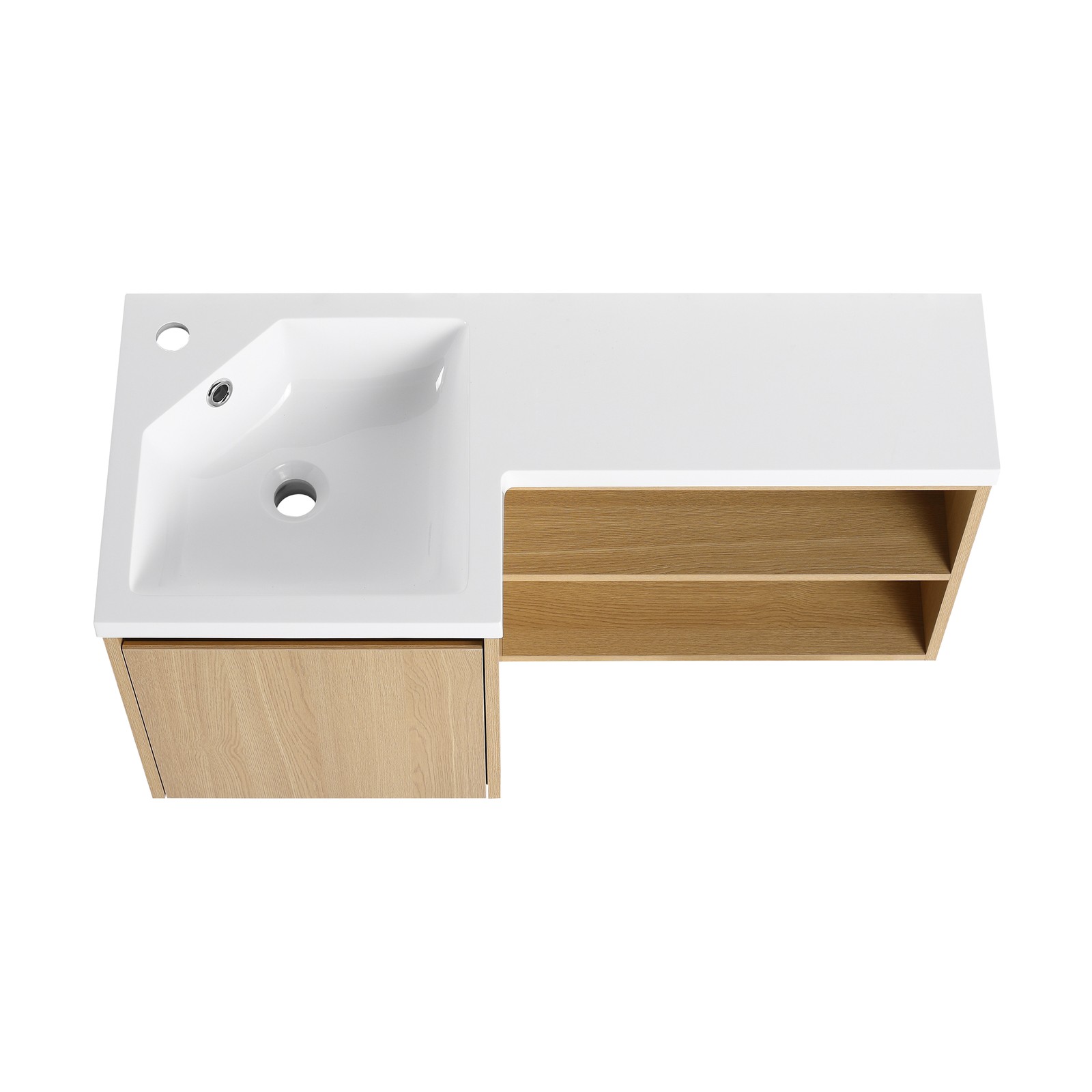 36″ Corner Floating Bathroom Vanity with Integrated Sink, Light Oak