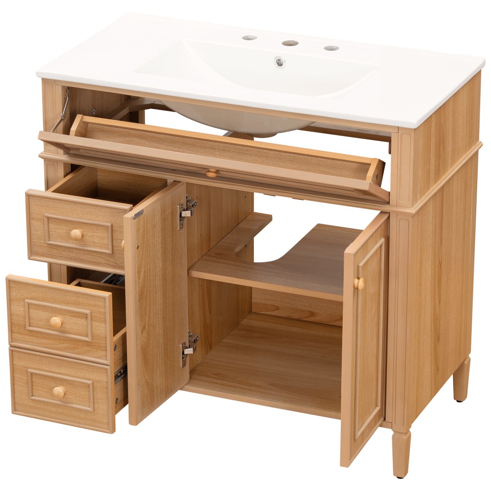 36″ Bathroom Vanity with Sink Wood Vanity Cabinet with Flip-Out Drawer 3 Drawers