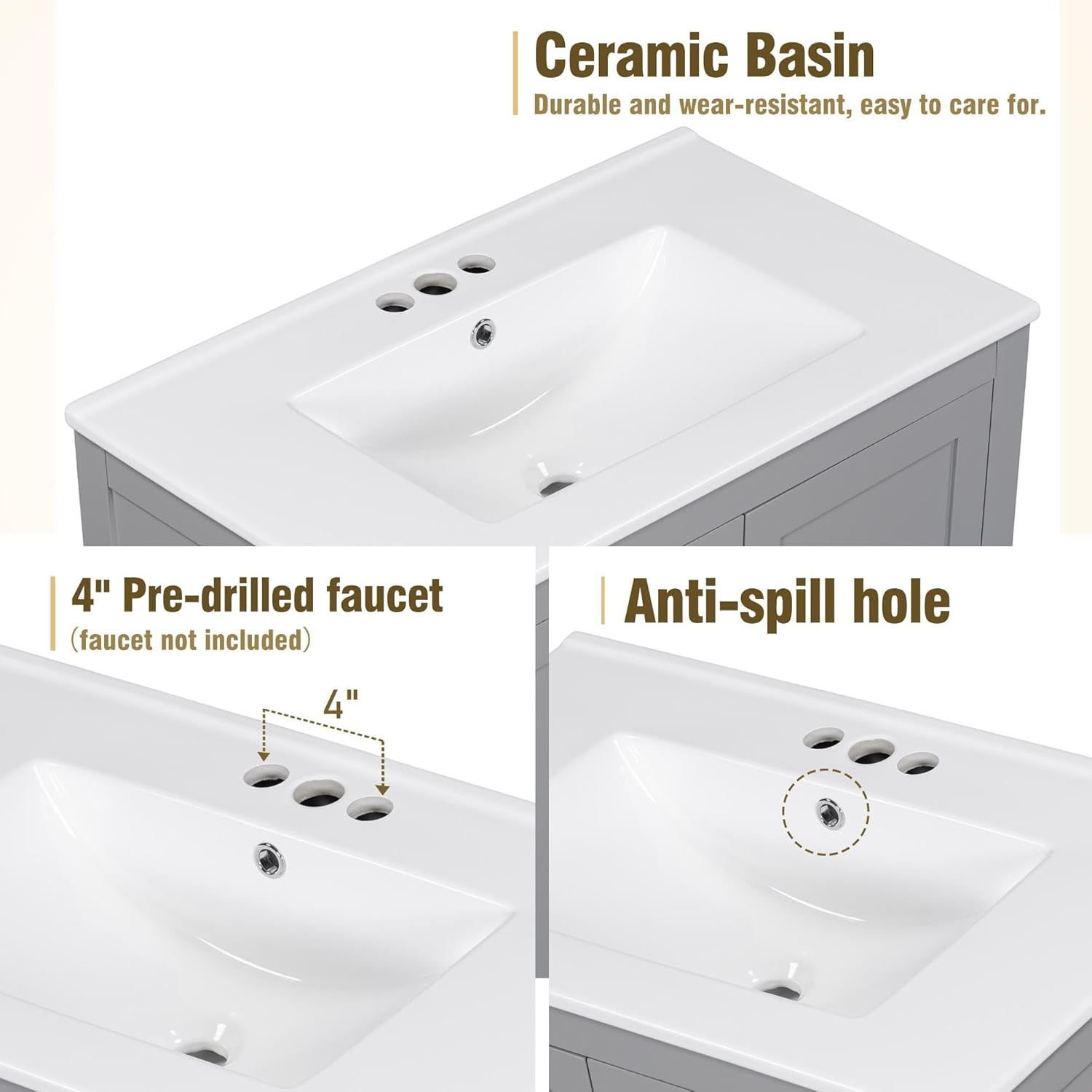 30″ Green Bathroom Vanity Sink Combo with Soft Close & Ceramic Top