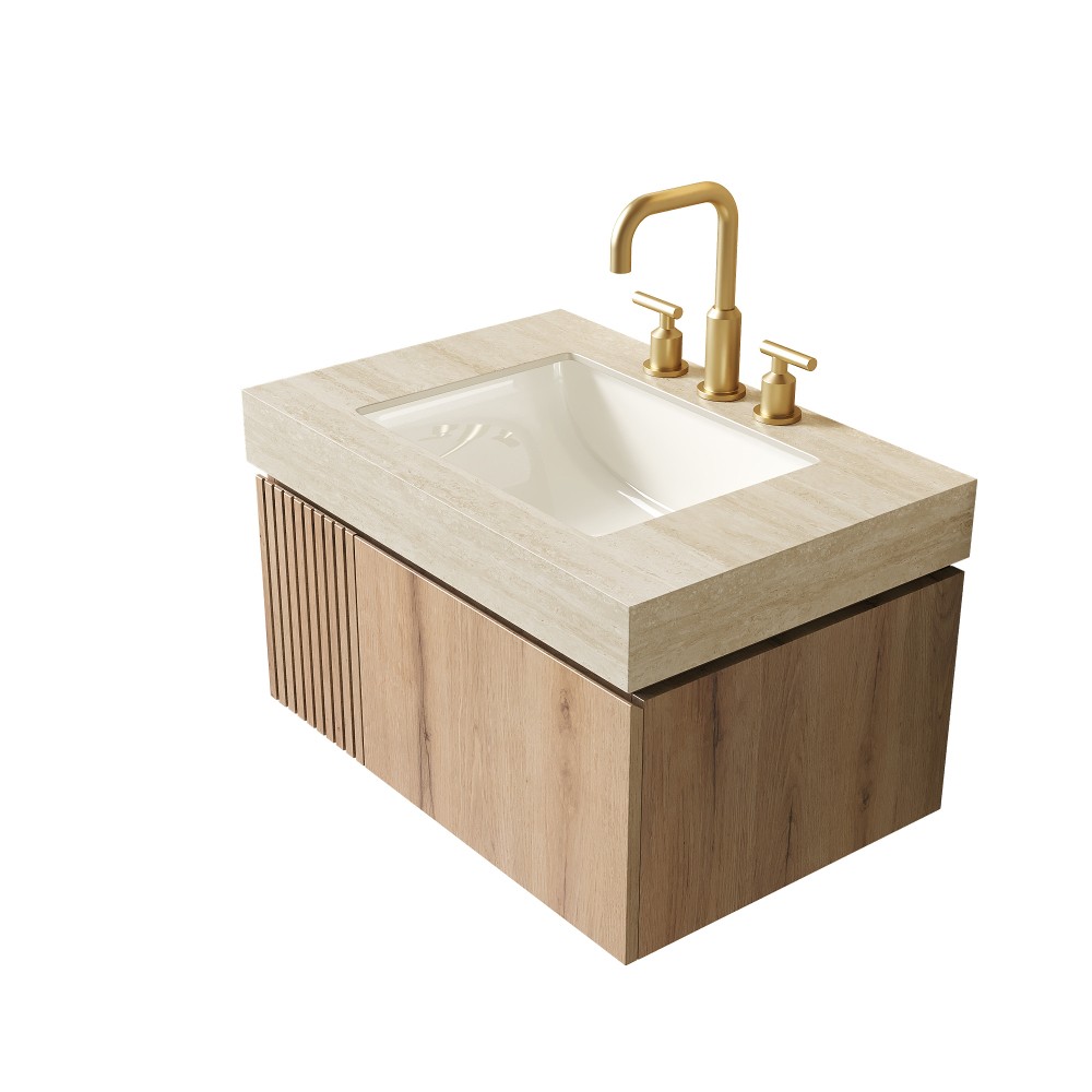 Sintered Stone Vanity Top w/ Undermount Ceramic Sink, 3 Faucet Holes, Beige