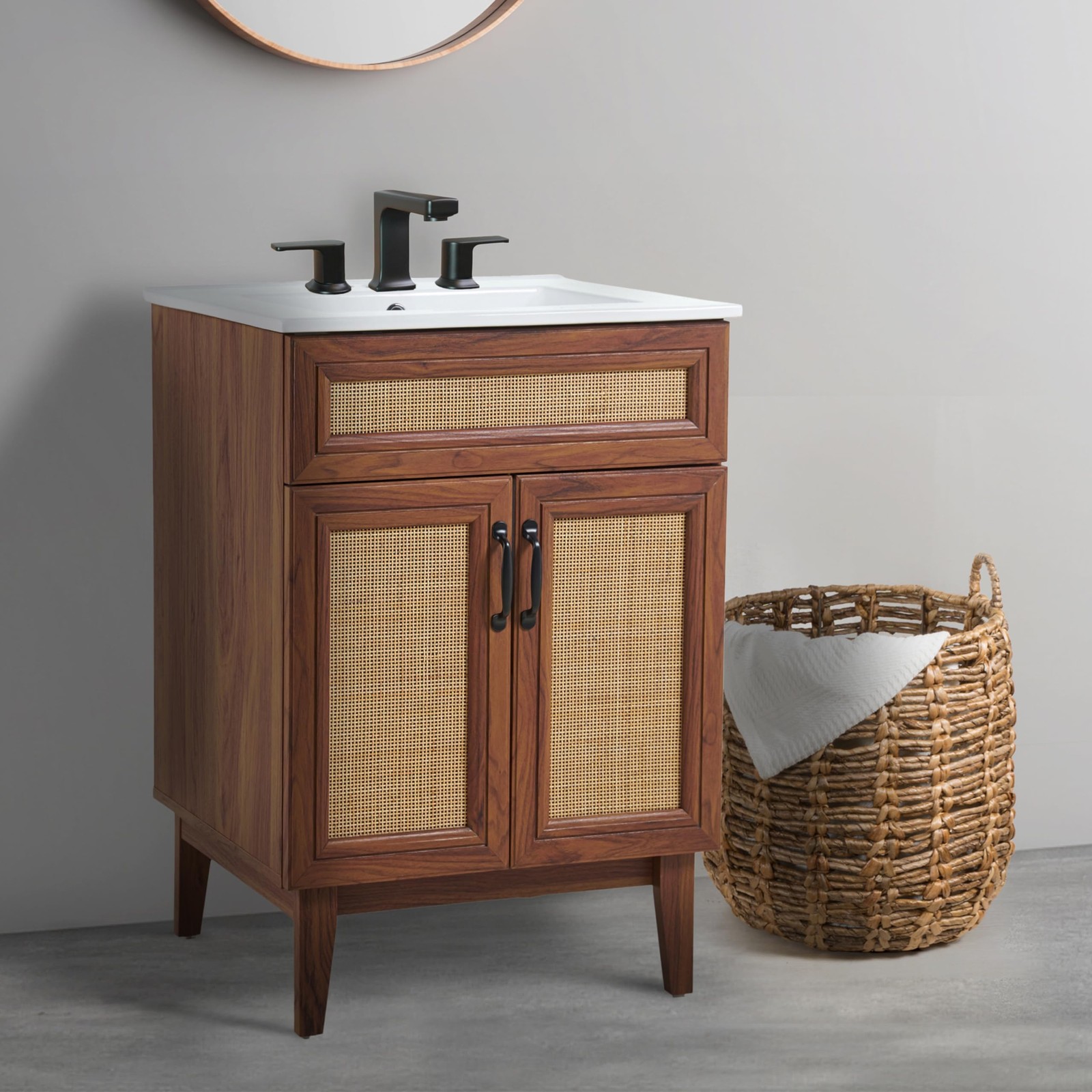 JONATHAN Y VAN1009B Javer 24 in. W x 18 in. D x 33 in. H Rattan Modern Farmhouse