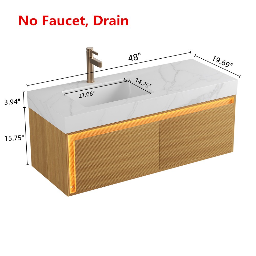 48″ Wall Mounted Bathroom Vanity w/Sink, Floating Cabinet Sensor Light,2 Drawers