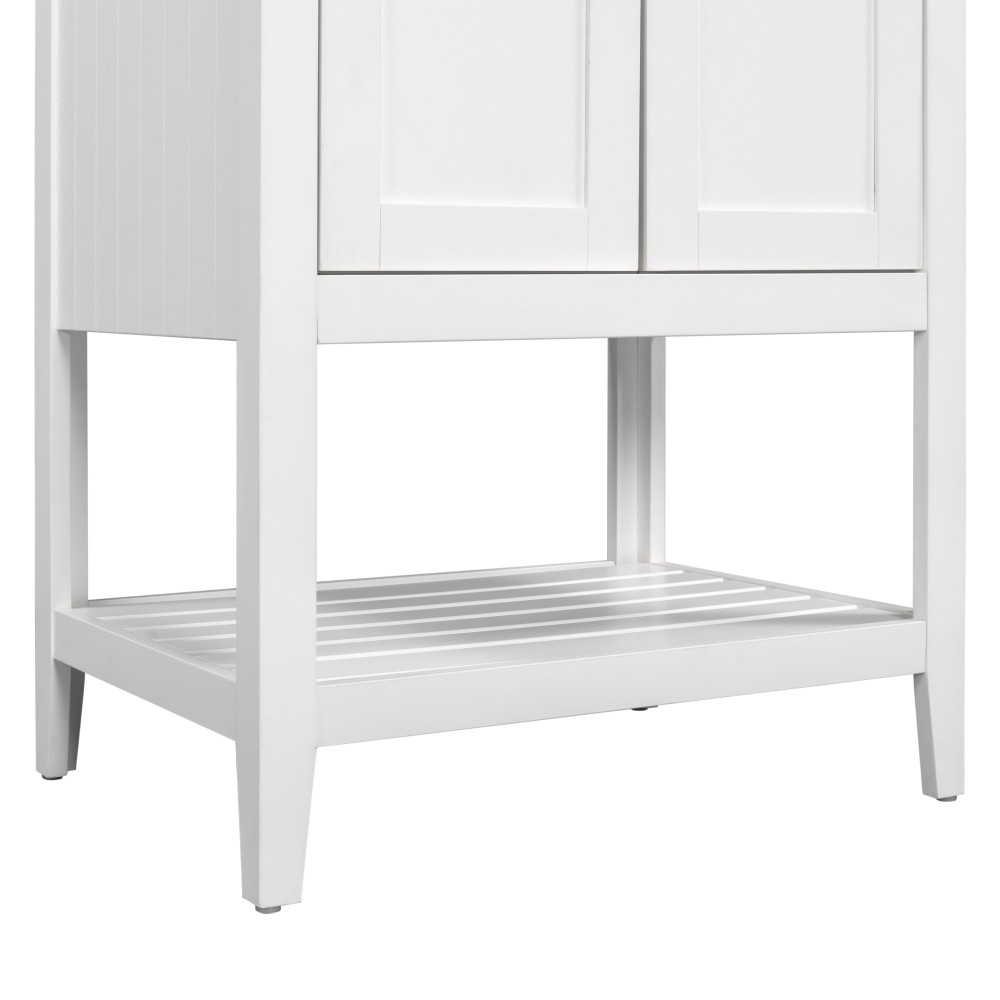 24″ White Bathroom Vanity w/Ceramic Sink & Solid Wood Frame