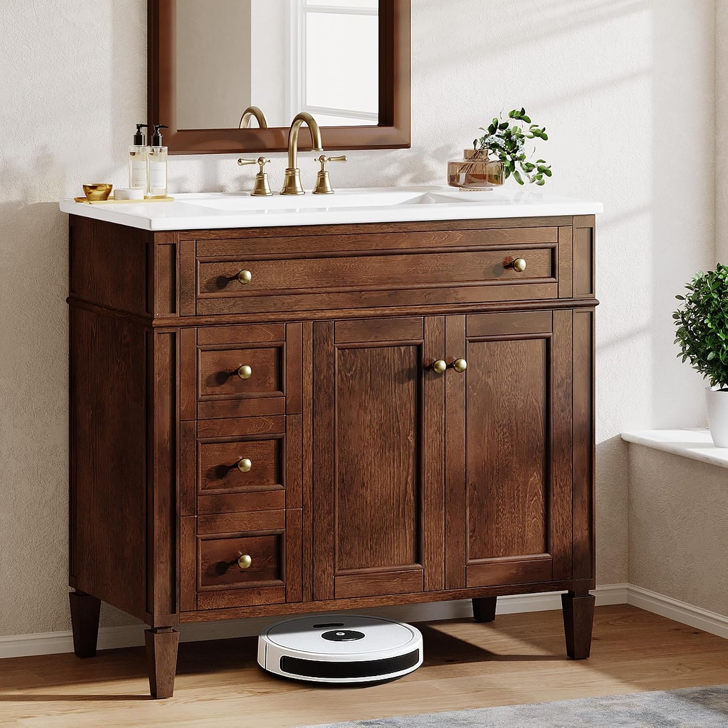 36 inch Bathroom Vanity With Sink Wood Bathroom Cabinet with 4 Drawers & 2 Doors