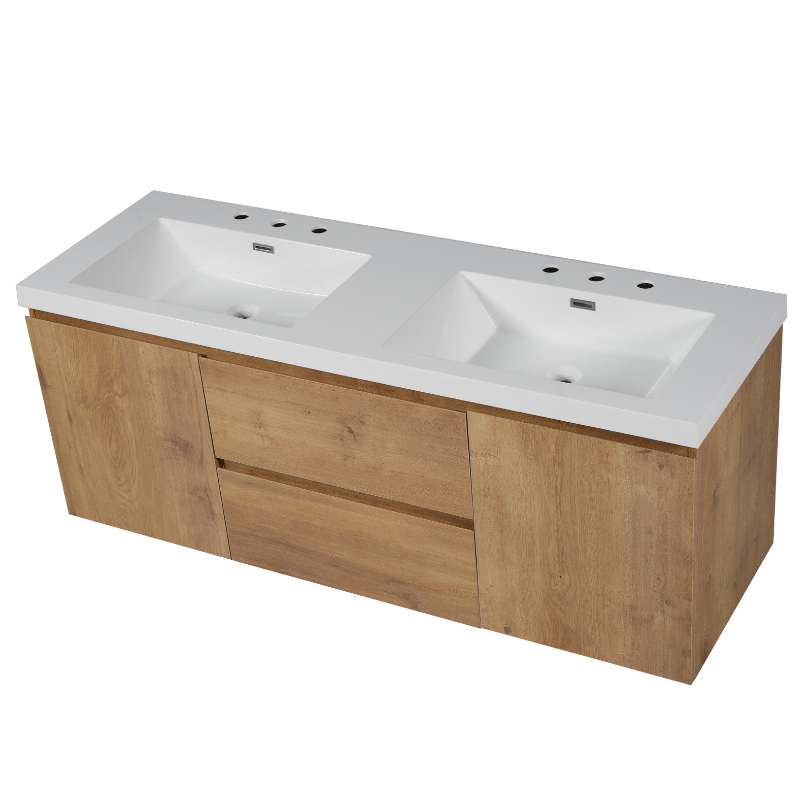 59.3″ Wall-Mounted Double Sink Bathroom Vanity with SMC Top, MDF Cabinet Wood