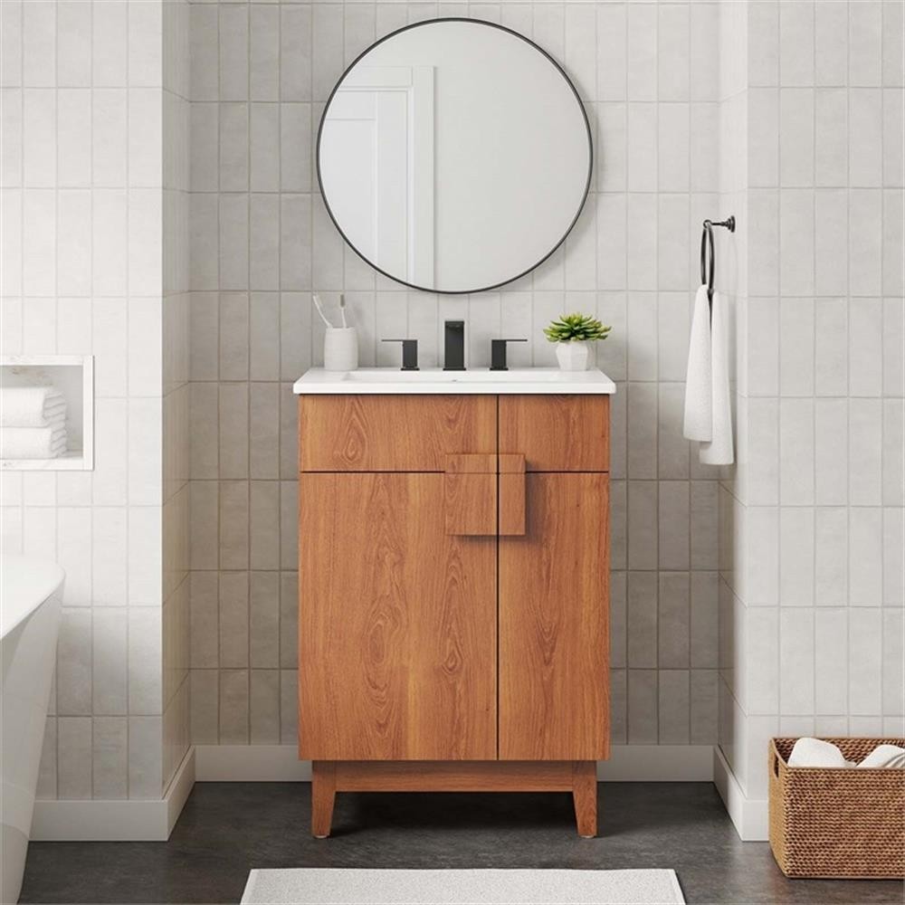 Pemberley Row Wood White/Walnut Bathroom Vanity Rectangular Hinged Doors 23″W…