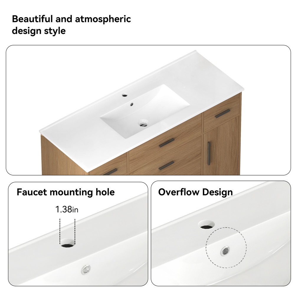 48″ Bathroom Vanity w/Sink,Freestanding Vanity Storage Cabinet,5 Drawers,2 Doors