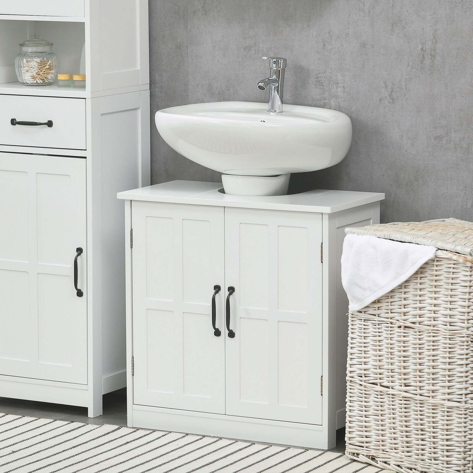 Bathroom Organizer Pedestal Under Sink Storage Cabinet with Adjustable Shelf