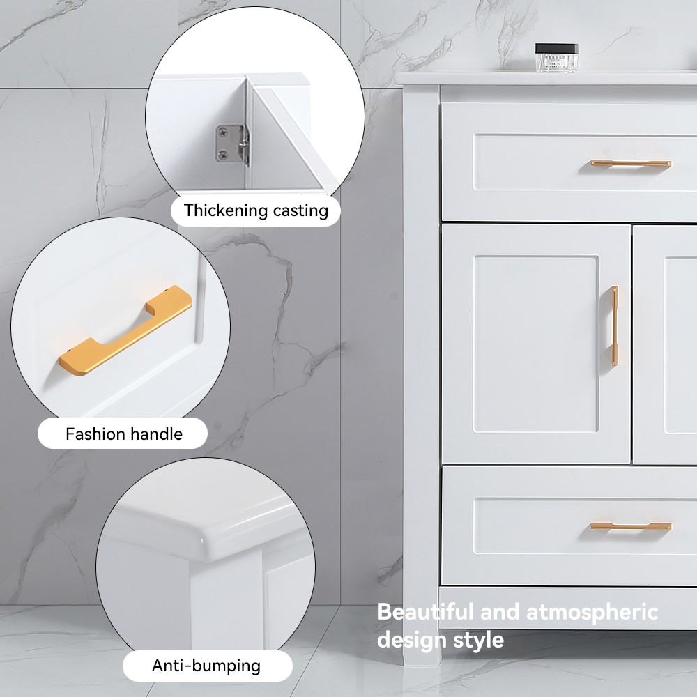 48″ White Bathroom Vanity with 4 Doors & 4 Drawers, Soft Close