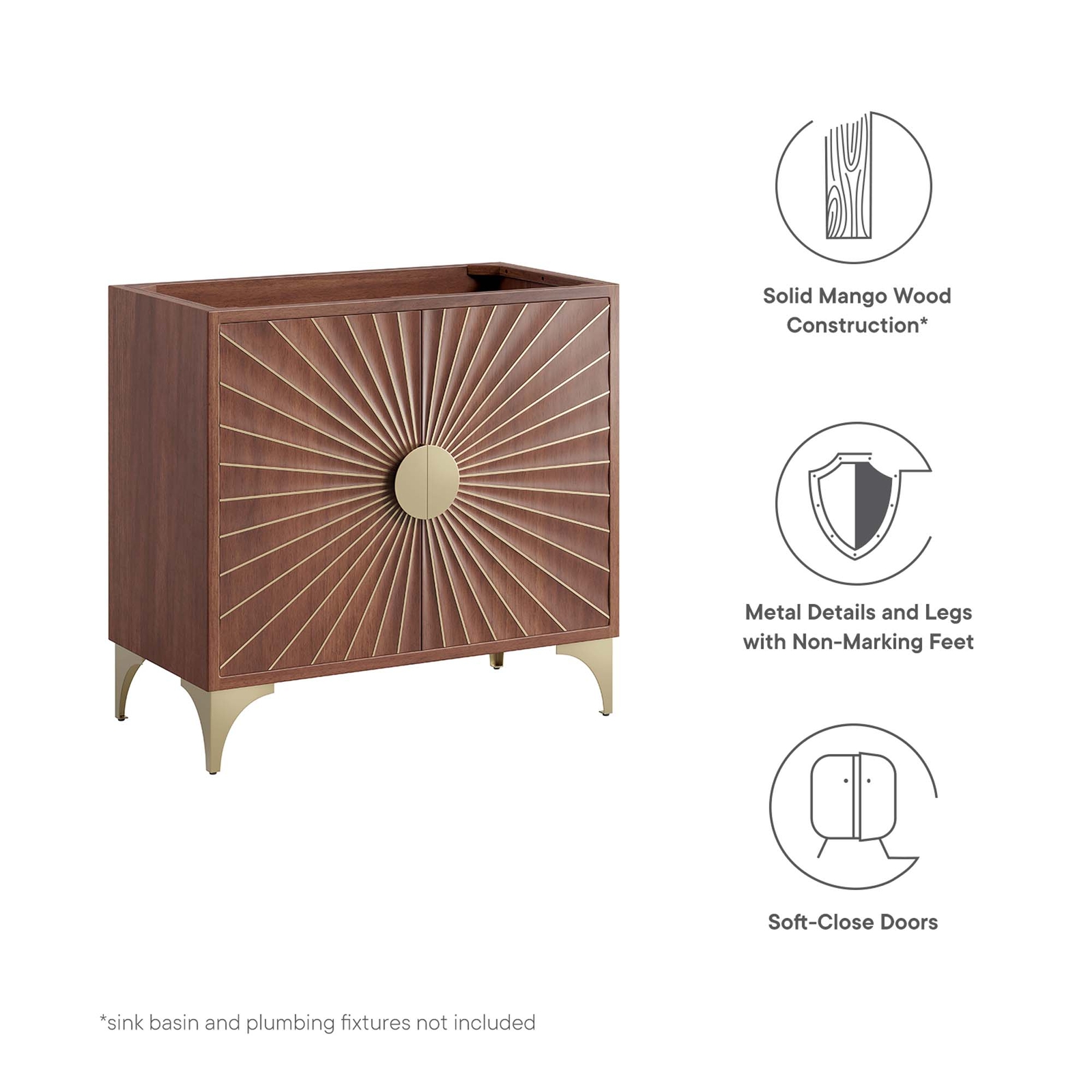 Modway Daylight 36″ Bathroom Vanity Cabinet in Walnut – Sink Basin Not Included