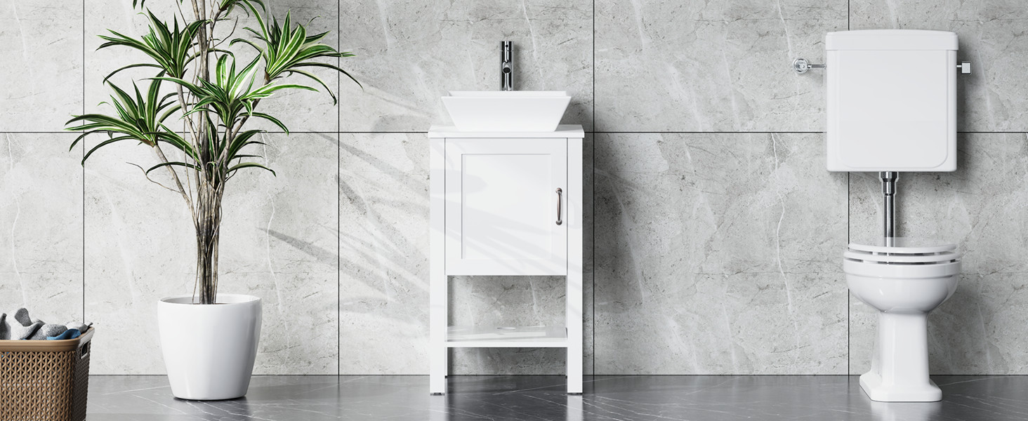18″ Washbasin Bathroom Vanity Vessel Sink Cabinet with Faucet Modern White