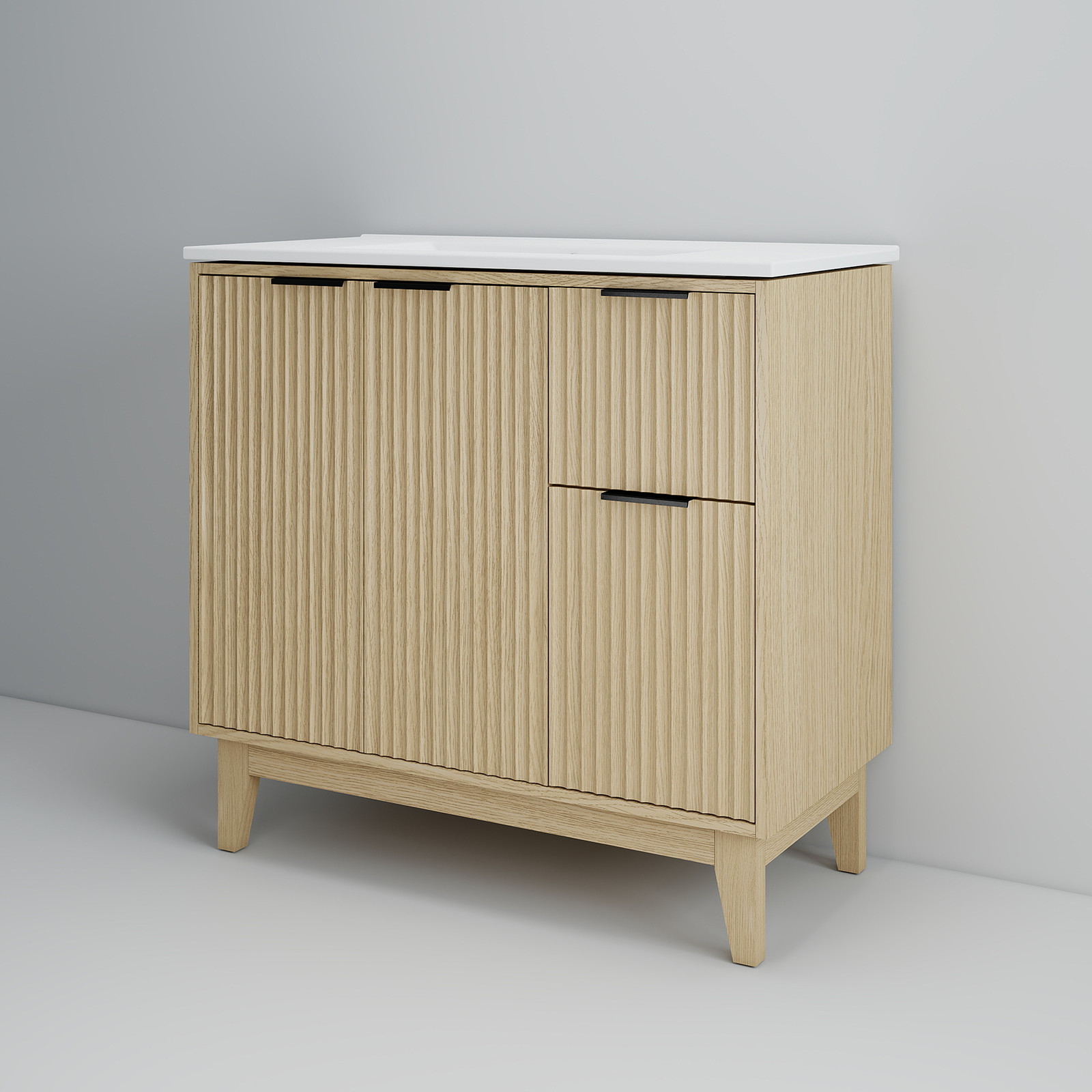 36″ Light Oak Bathroom Vanity with Sink, Soft Close Doors & Soft Drawers