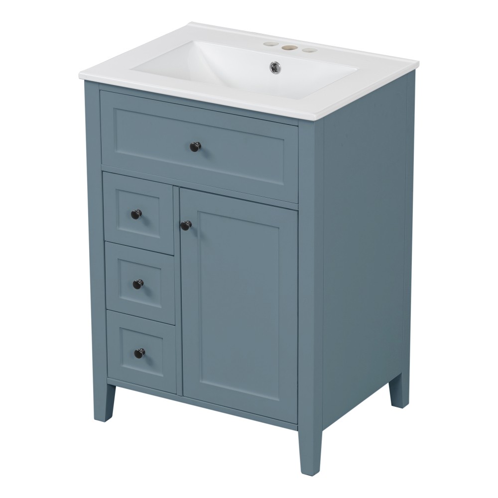 24 Inch Blue Gray Bathroom Vanity with Sink Solid Wood MDF Cabinet