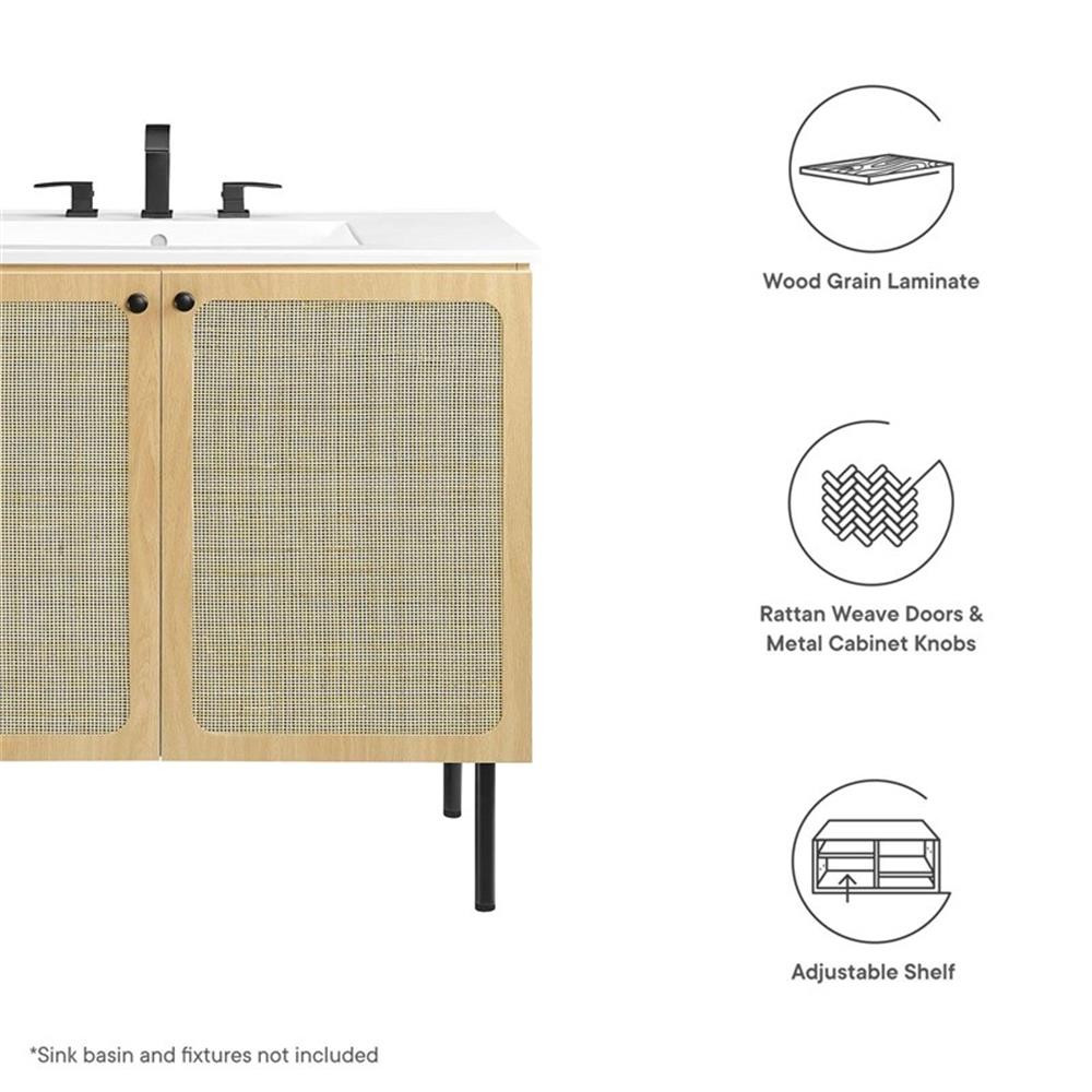 Modway Chaucer 36″ Wood & Rattan Bathroom Vanity Cabinet in Oak